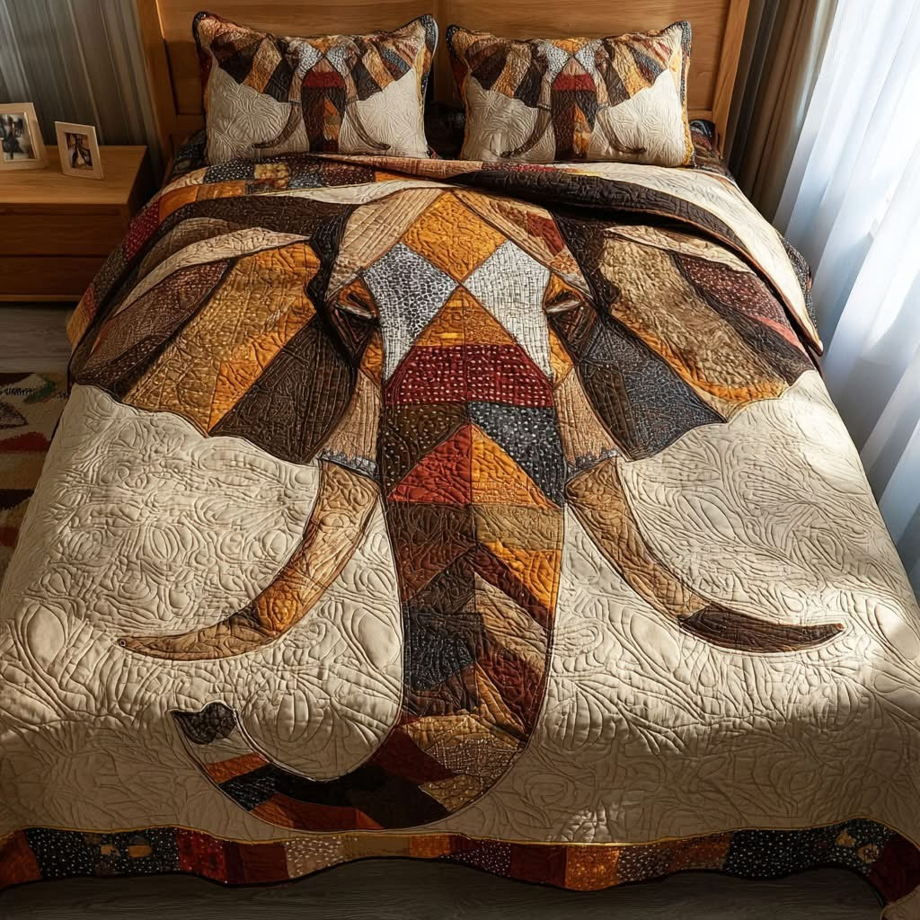Elephant Tusks Tales Quilted Bedding Set Patchwork Bedspread Set Unique Native American Gifts