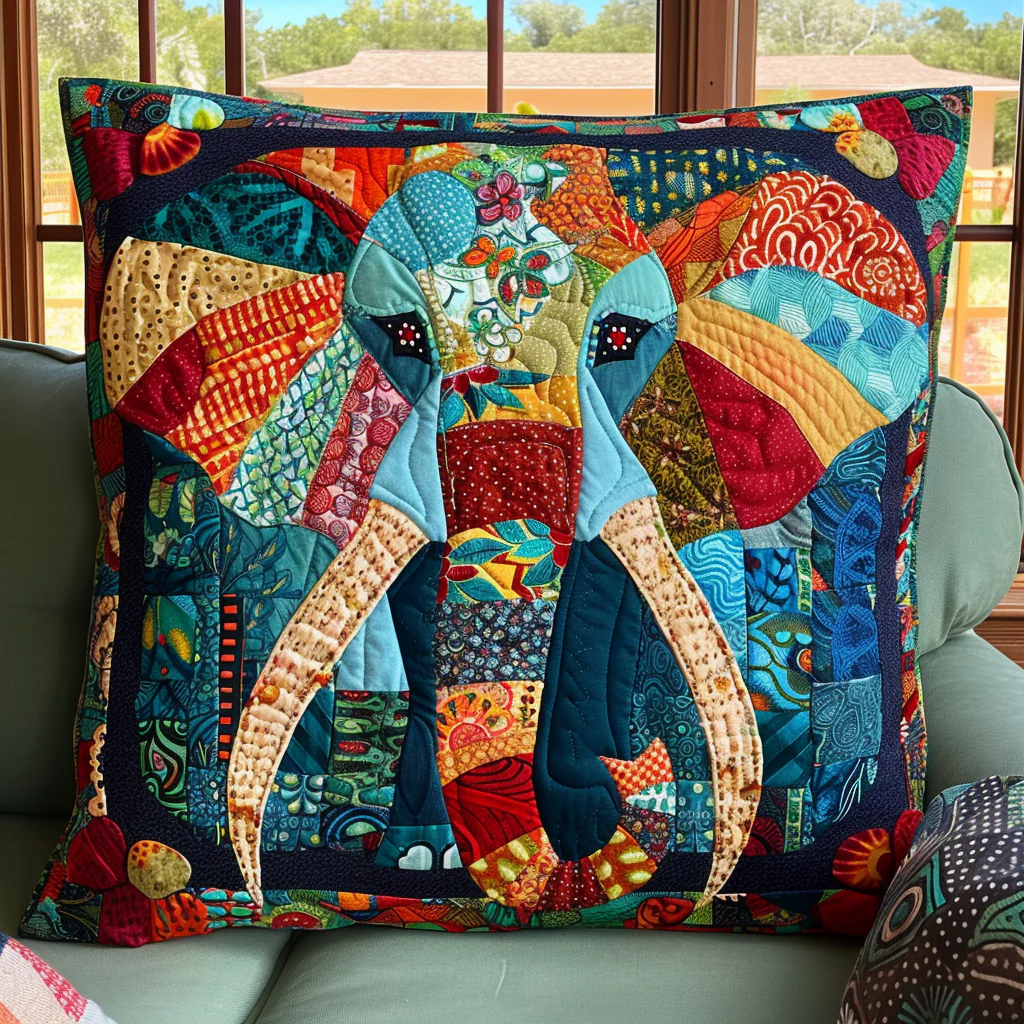 Elephant Vibrant Voyage Quilted Pillow Case Living Room Pillow Cover Present For Mom