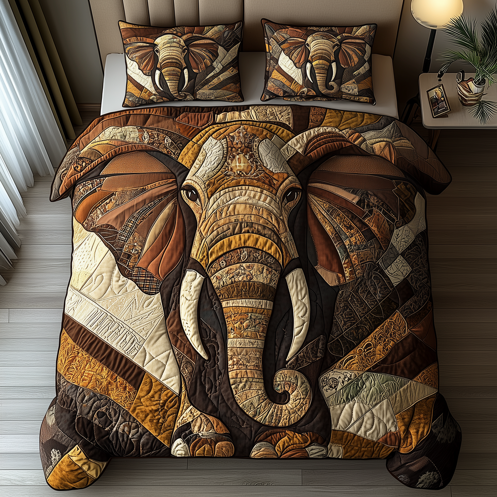 Elephant Whisper Quilted Bedding Set Best Fitted Sheets Gifts For People Love Elephant