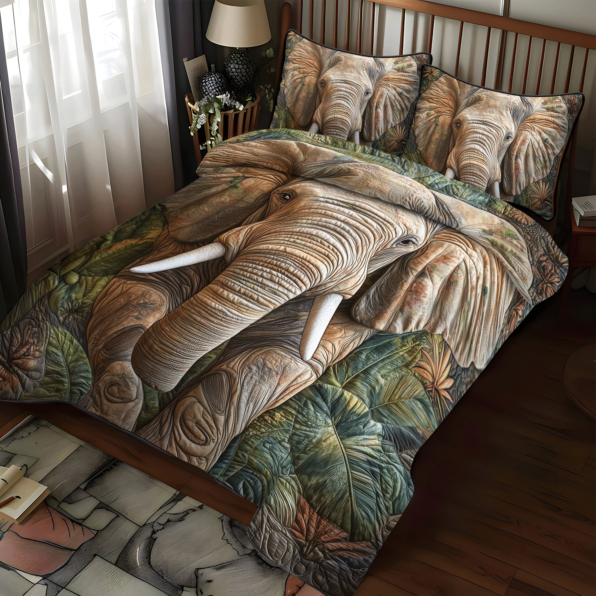 Elephant Wild Whisper Quilted Bedding Set Best Bedspread Set Gift Ideas For Elephant Lovers
