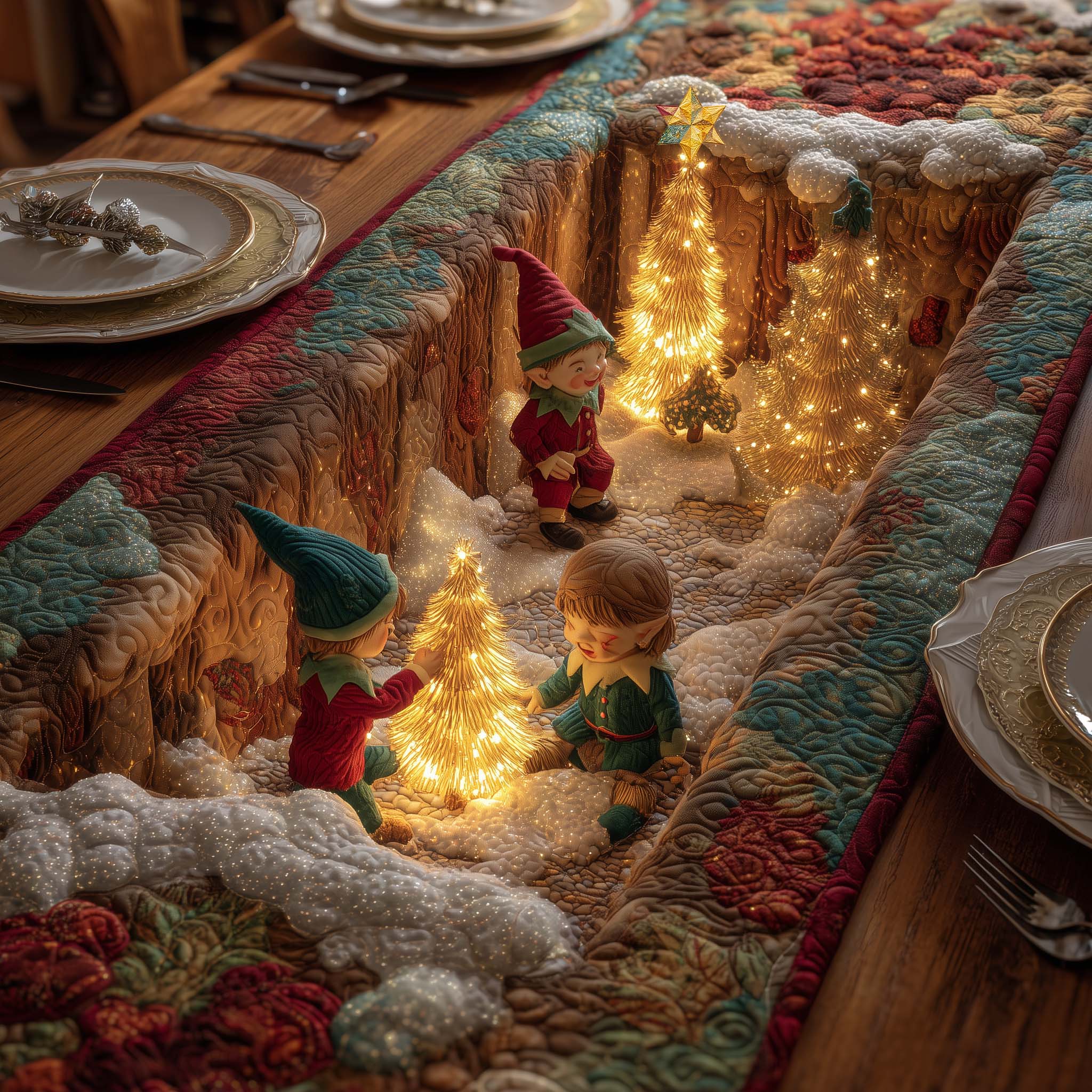 Elf Crafting Quilted Table Runner Christmas Dining Room Decor Things To Get For Christmas