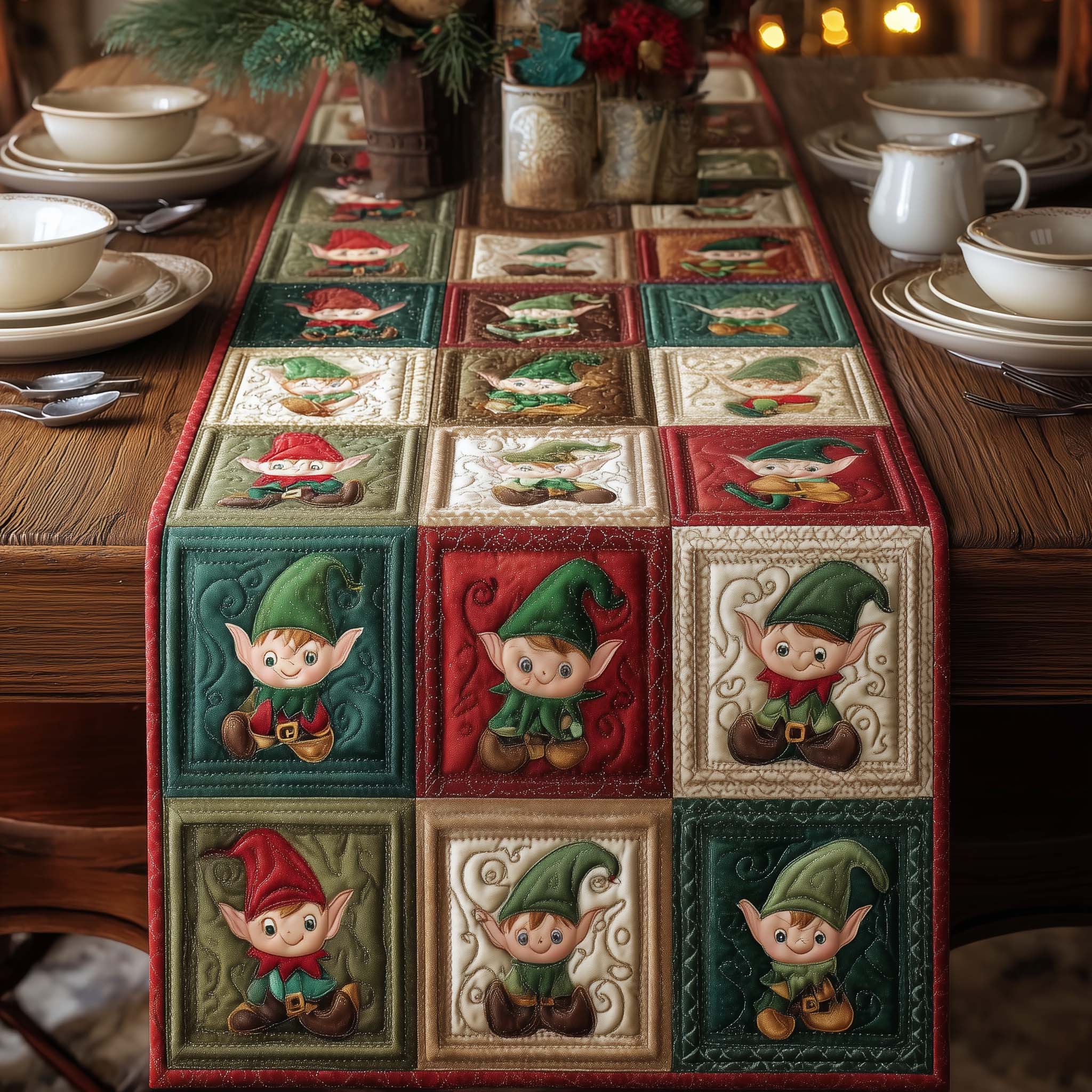 Elf Crafting Quilted Table Runner Christmas Table Runner Decor Good Xmas Gifts For Her