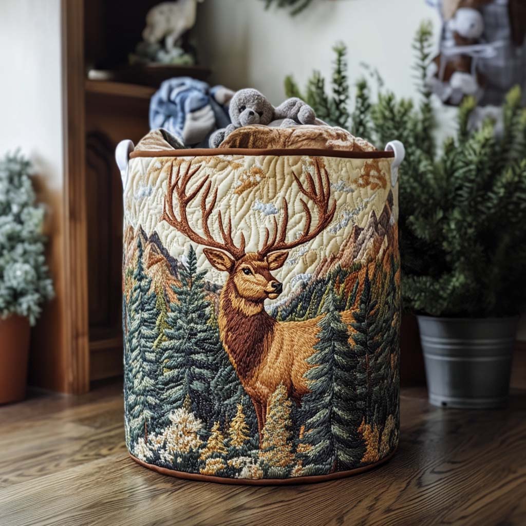 Elk Forest Mist Quilted Laundry Basket Laundry Clothes Basket Best Father's Day Gifts For First Time Dad