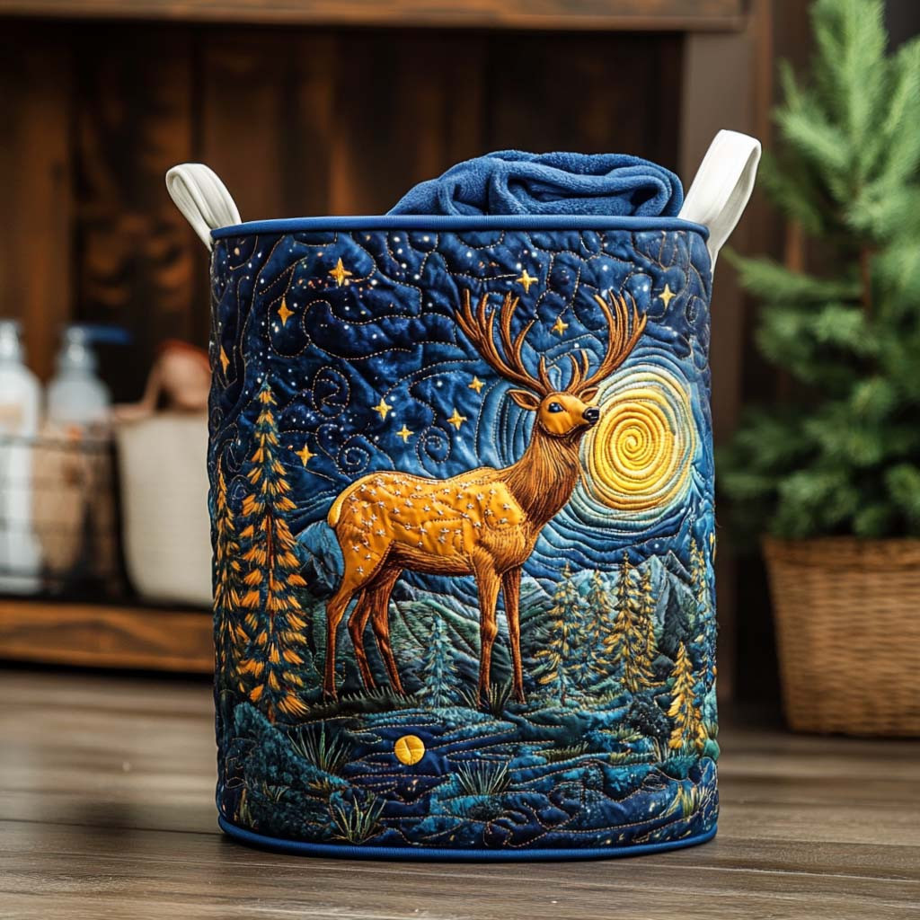 Elk in Pines Quilted Laundry Basket Laundry Hamper Dad Gifts For Father's Day
