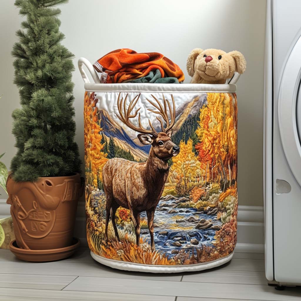 Elk Nature Path Quilted Laundry Basket Storage Basket Unique Dad Gifts For Father's Day