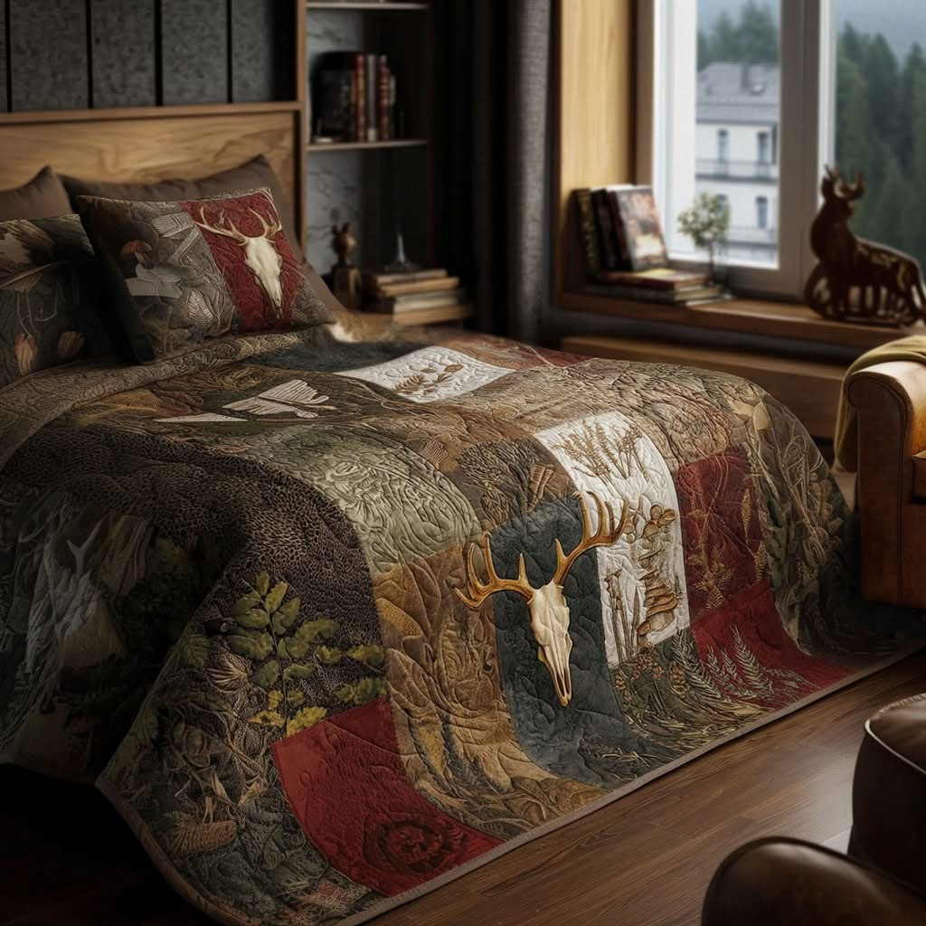Elk Wildwood Quilted Bedding Set Rustic Cabin Themed Bedspread Set Gifts For Deer Hunter
