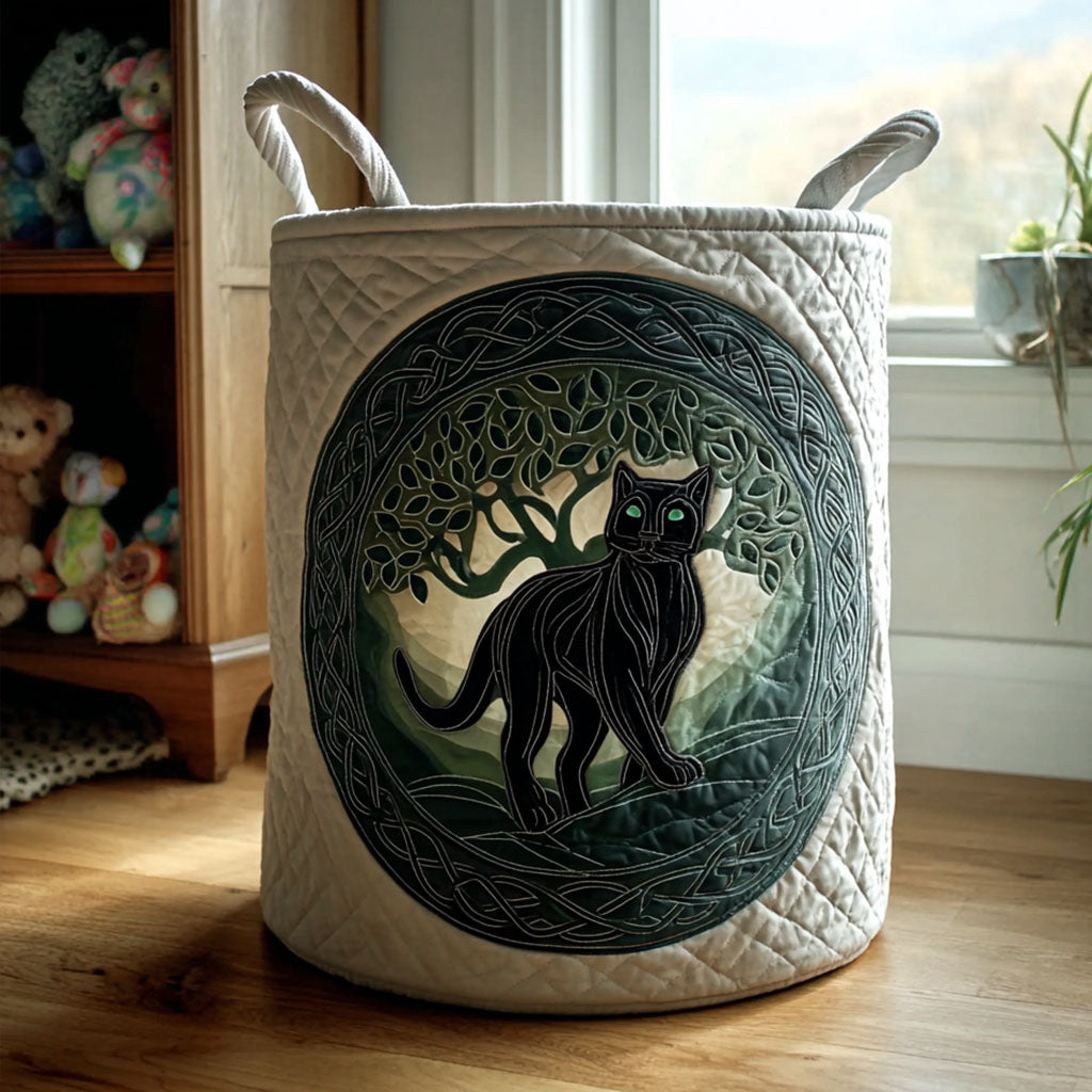 Emerald-Eyed Spirit Quilted Laundry Basket Rustic Laundry Bin Presents For Cat People