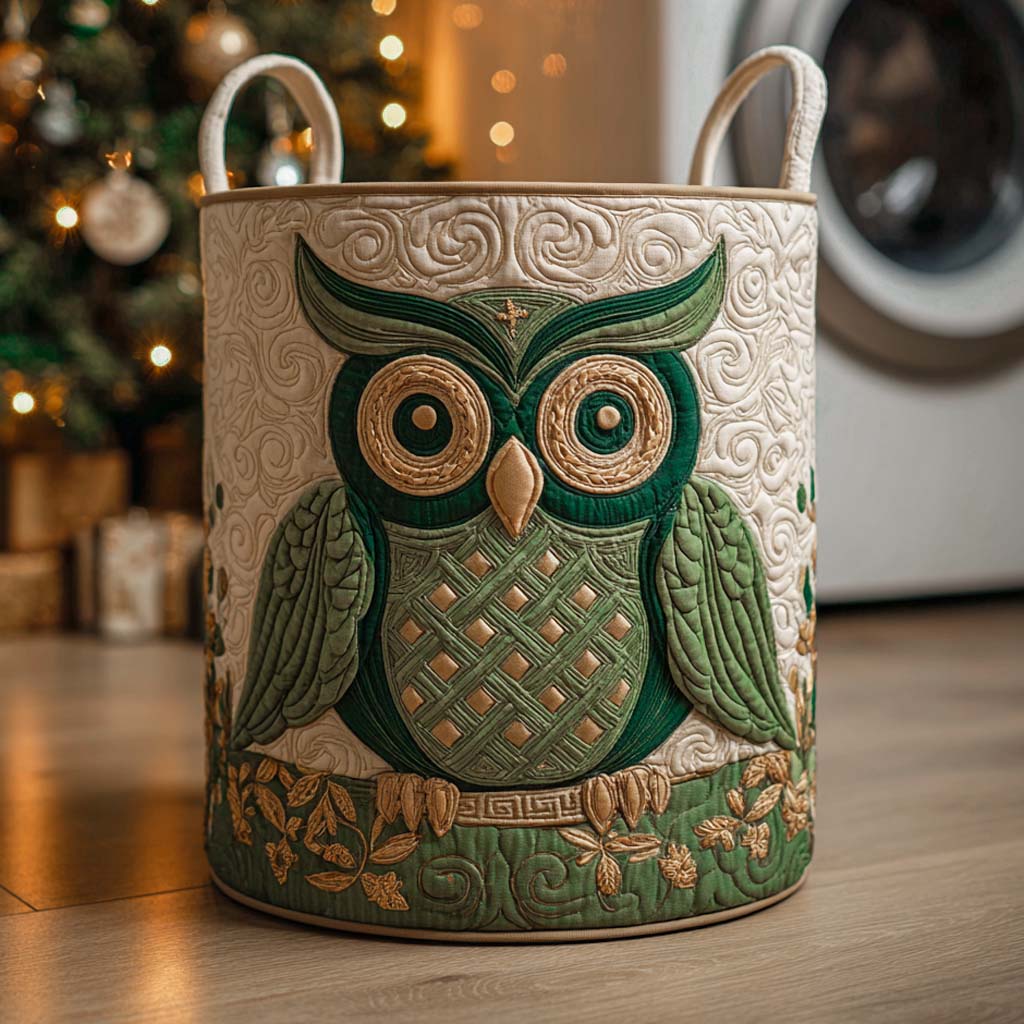 Emerald Eyes Quilted Laundry Basket Foldable Laundry Hamper Great Best Gifts For Owl Lovers