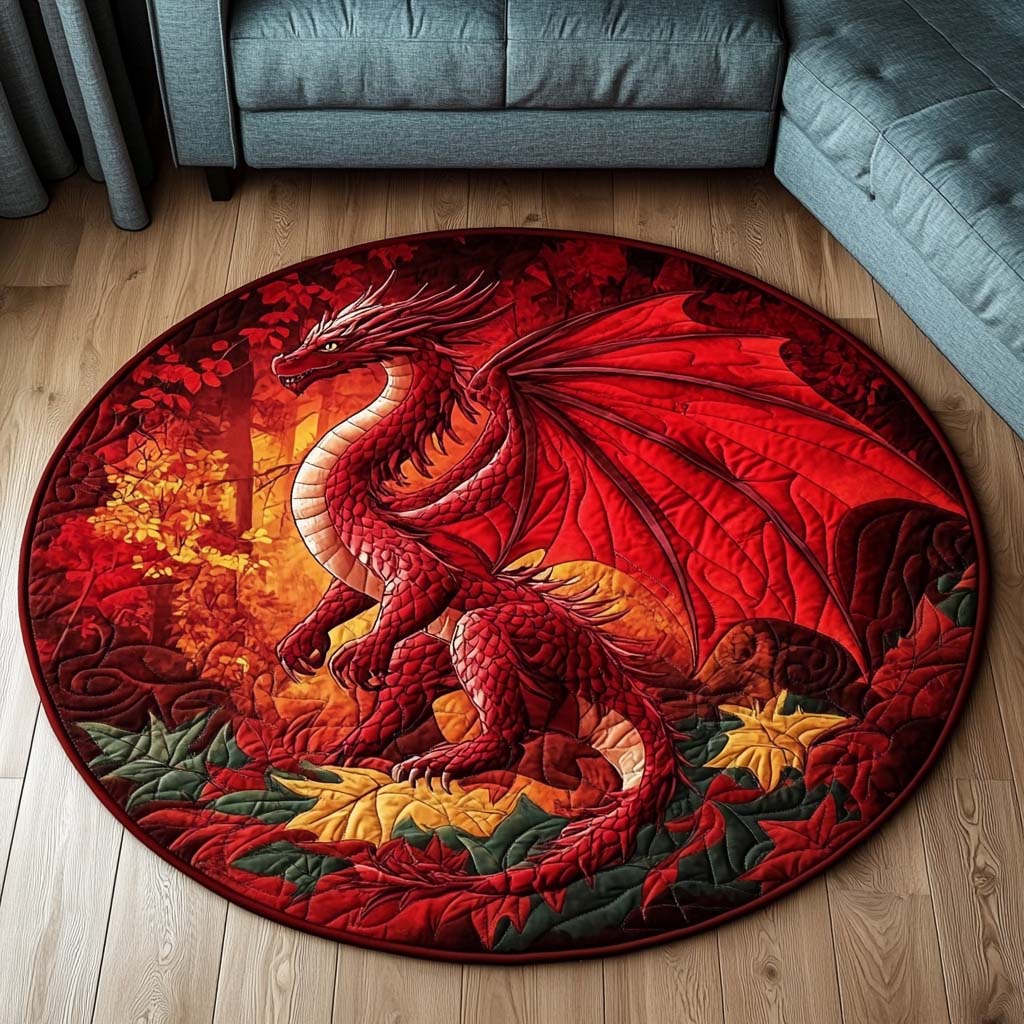 Emerald Flame Quilted Round Mat Lounge Room Decor Ideas Unique Dragon Gifts