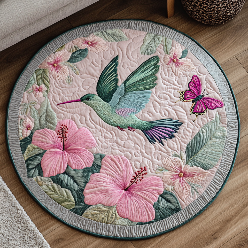 Emerald Flutter Quilted Round Mat Best Round Rugs For Living Room Special Birthday Gifts For Dad