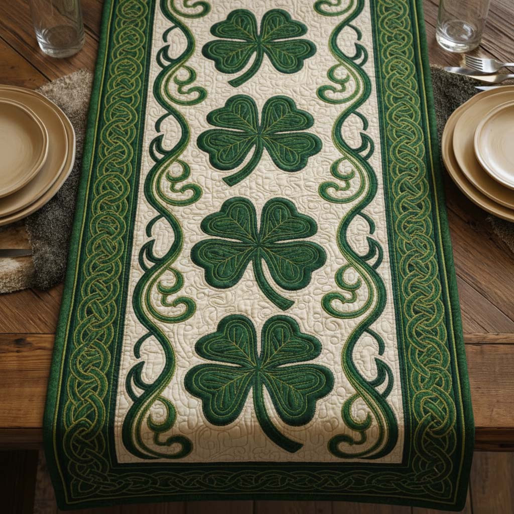 Emerald Fortune Quilted Table Runner Dining Room Decor Ideas St Patricks Day Teacher Gift