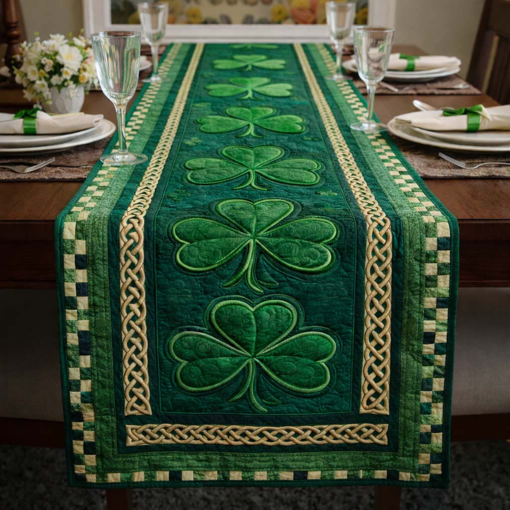 Emerald Fortune Quilted Table Runner Dining Room Decor St Patty's Day Gift Ideas