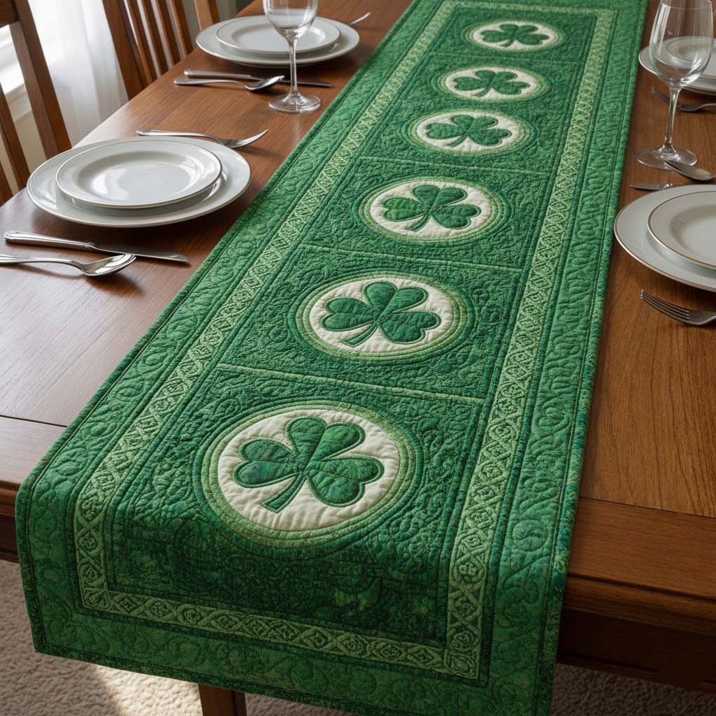 Emerald Fortune Quilted Table Runner Dining Room Table Decor St Patricks Day Gift