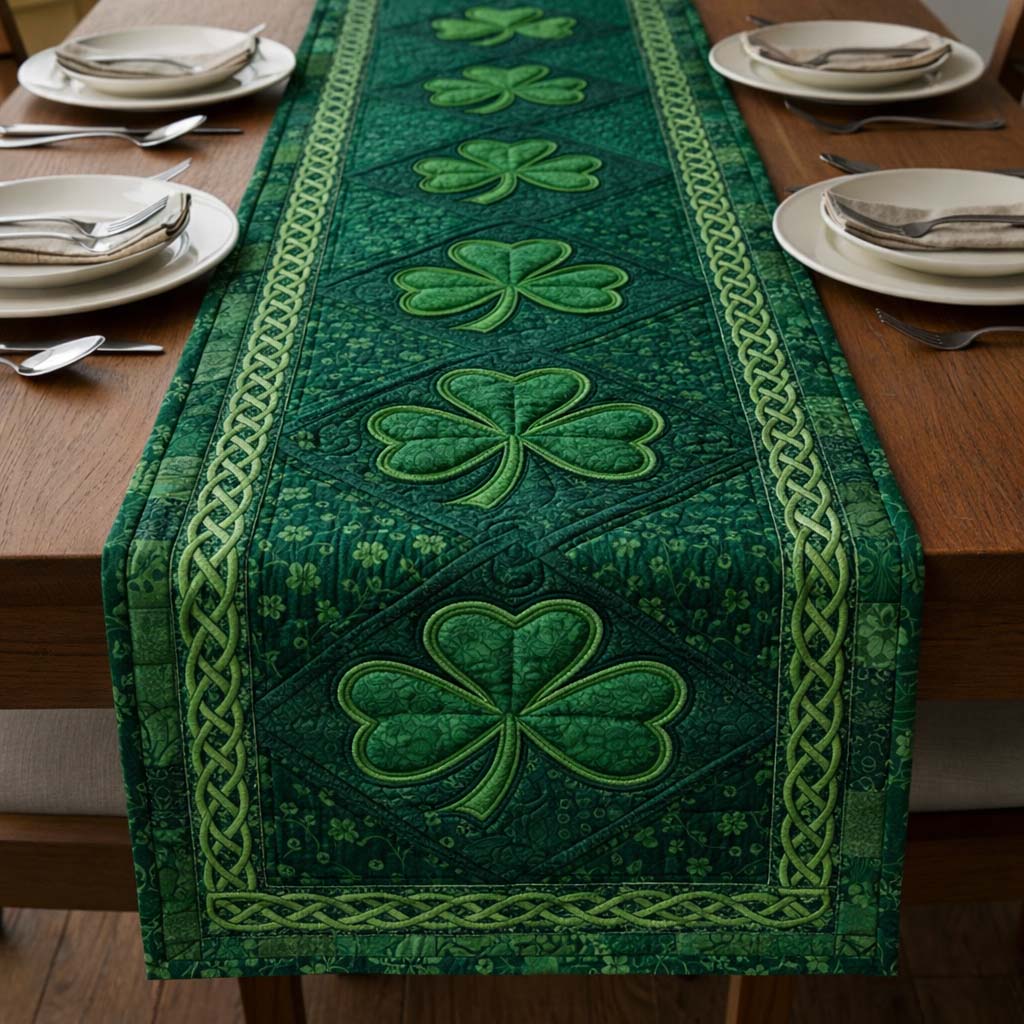 Emerald Fortune Quilted Table Runner Kitchen Table Decor St Patricks Day Gift Ideas
