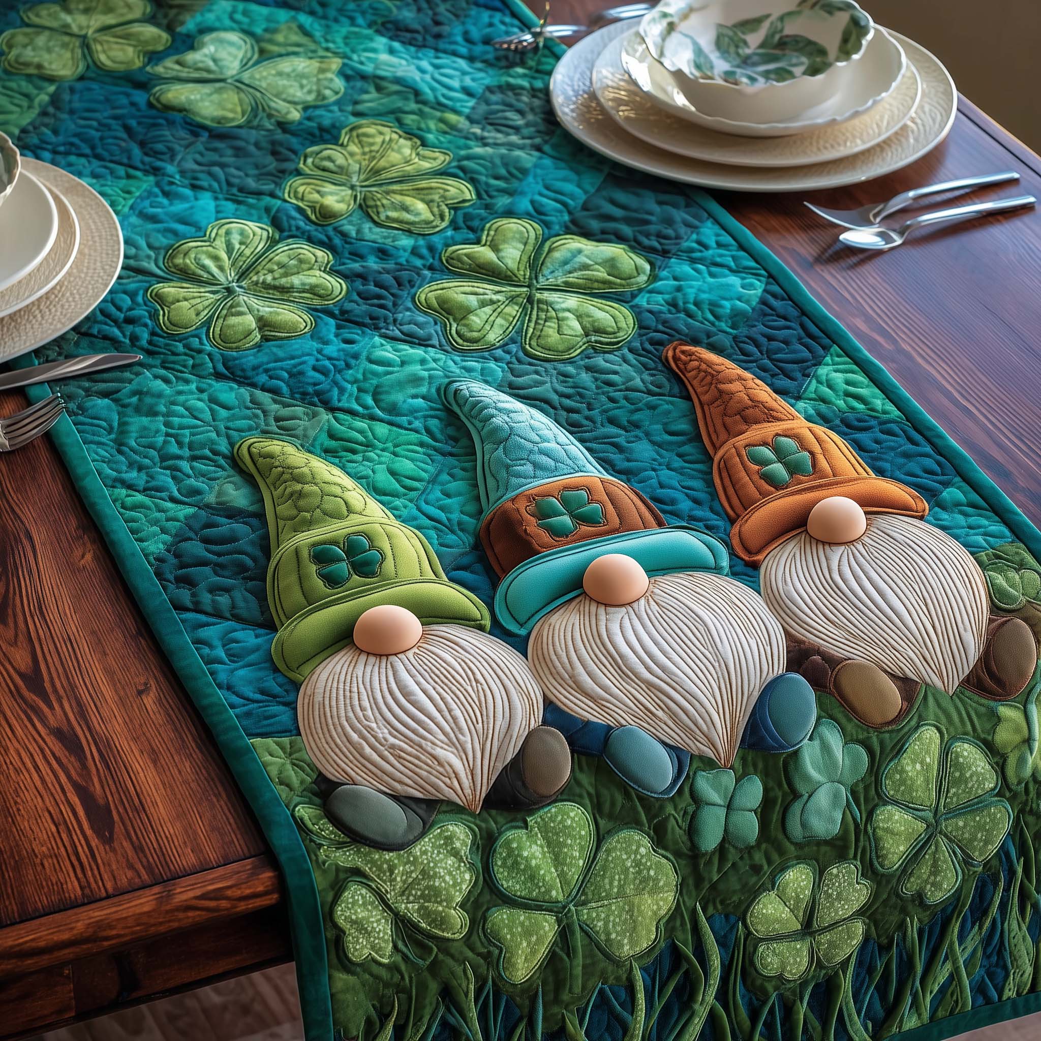 Emerald Gnome Quilted Table Runner Dining Room Table Runners Cool St Patricks Day Gifts