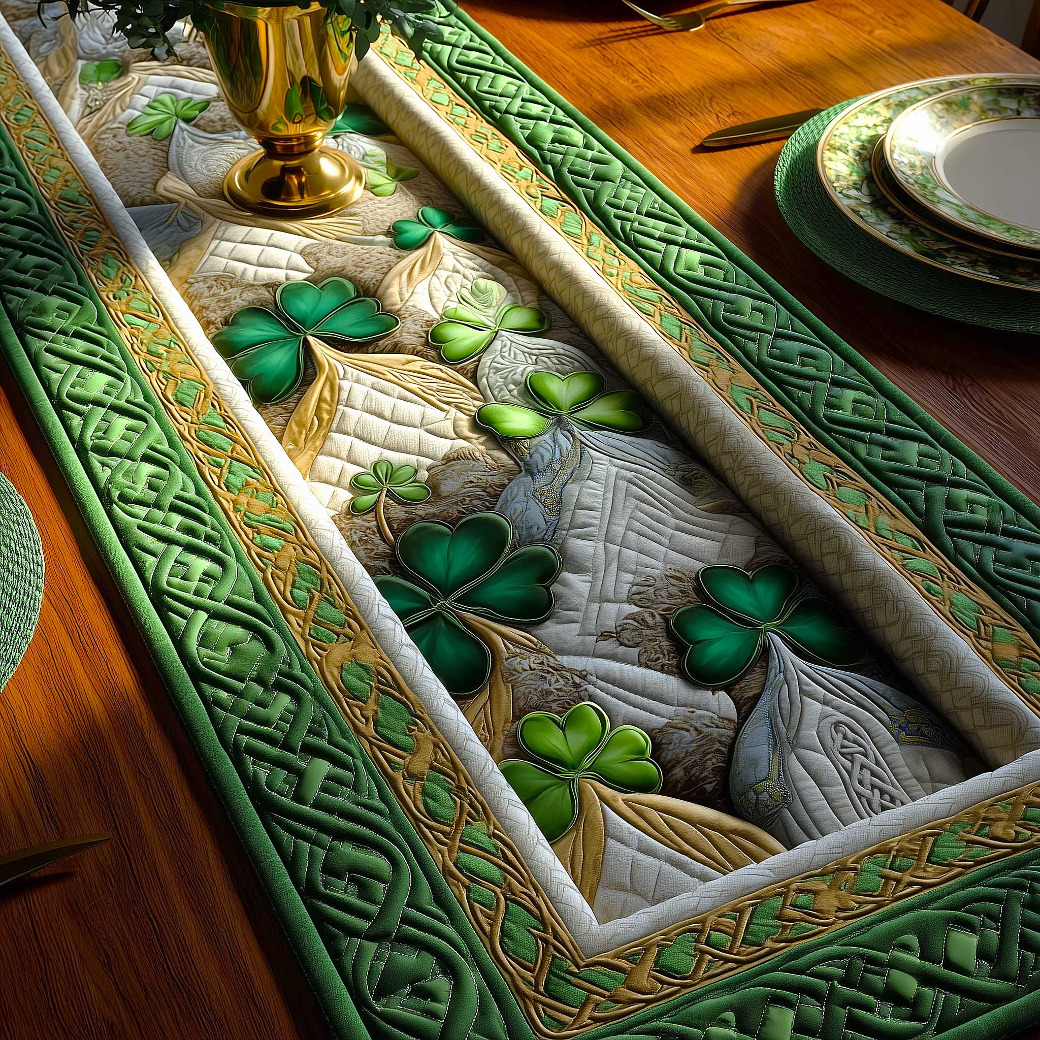 Emerald Isle Quilted Table Runner Kitchen Decor St Patrick's Day Gifts For Employees