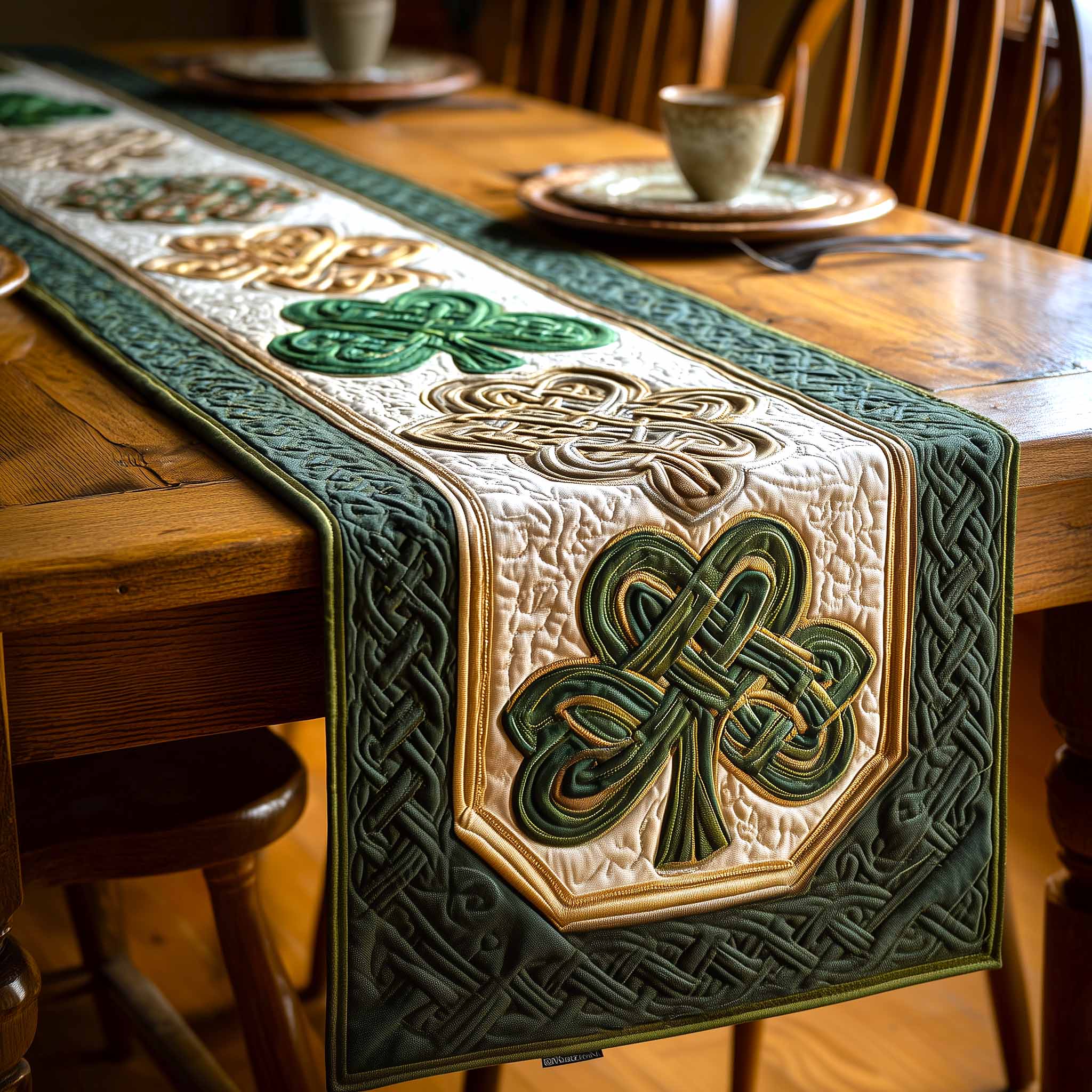 Emerald Knot Quilted Table Runner Elegant Holiday Decor Cool St Patricks Day Gifts