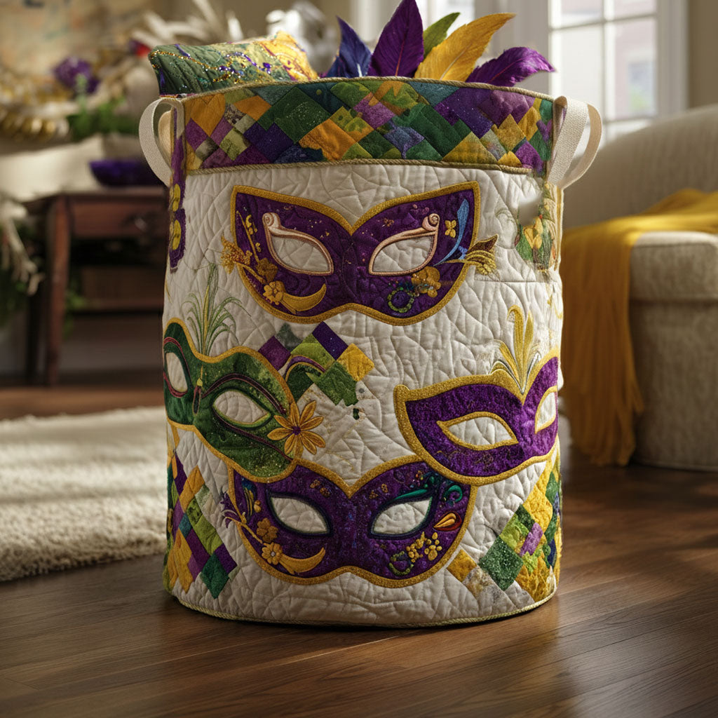 Emerald Masquerade Quilted Laundry Basket Unique Laundry Hamper Mardi Gras King Gifts