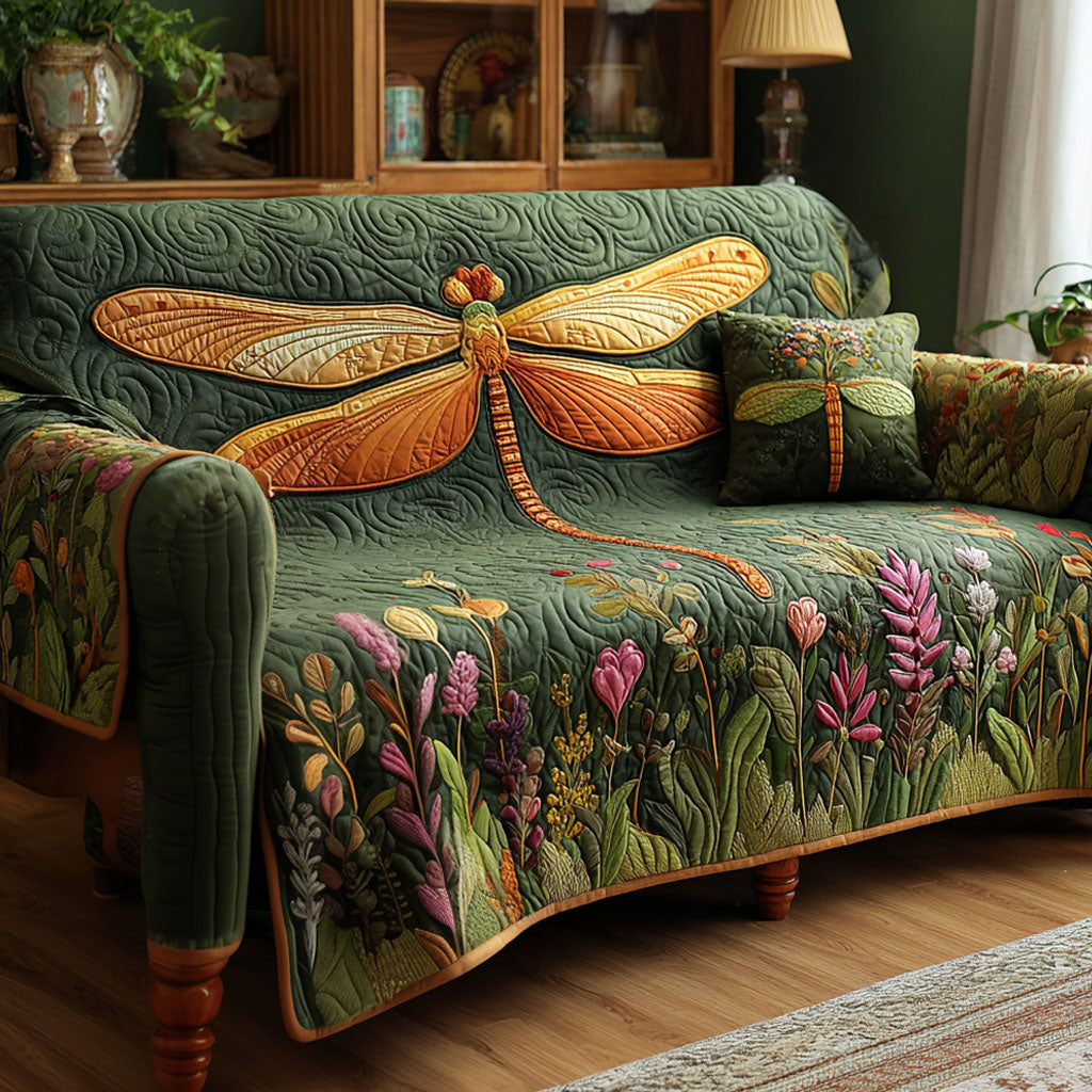 Emerald Meadow Quilted Sofa Cover Furniture Covers For Sofas Dragonfly Gifts For Mom