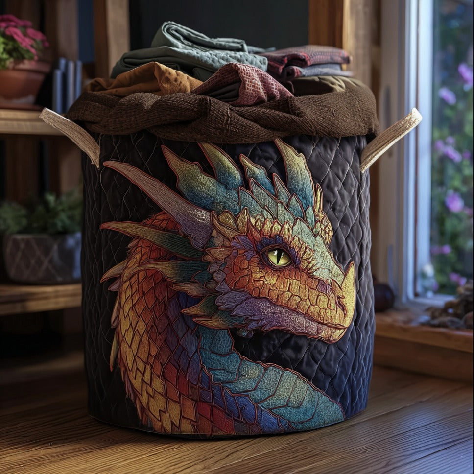 Emerald Scale Quilted Laundry Basket Clothes Hamper Dragon Gifts For Her
