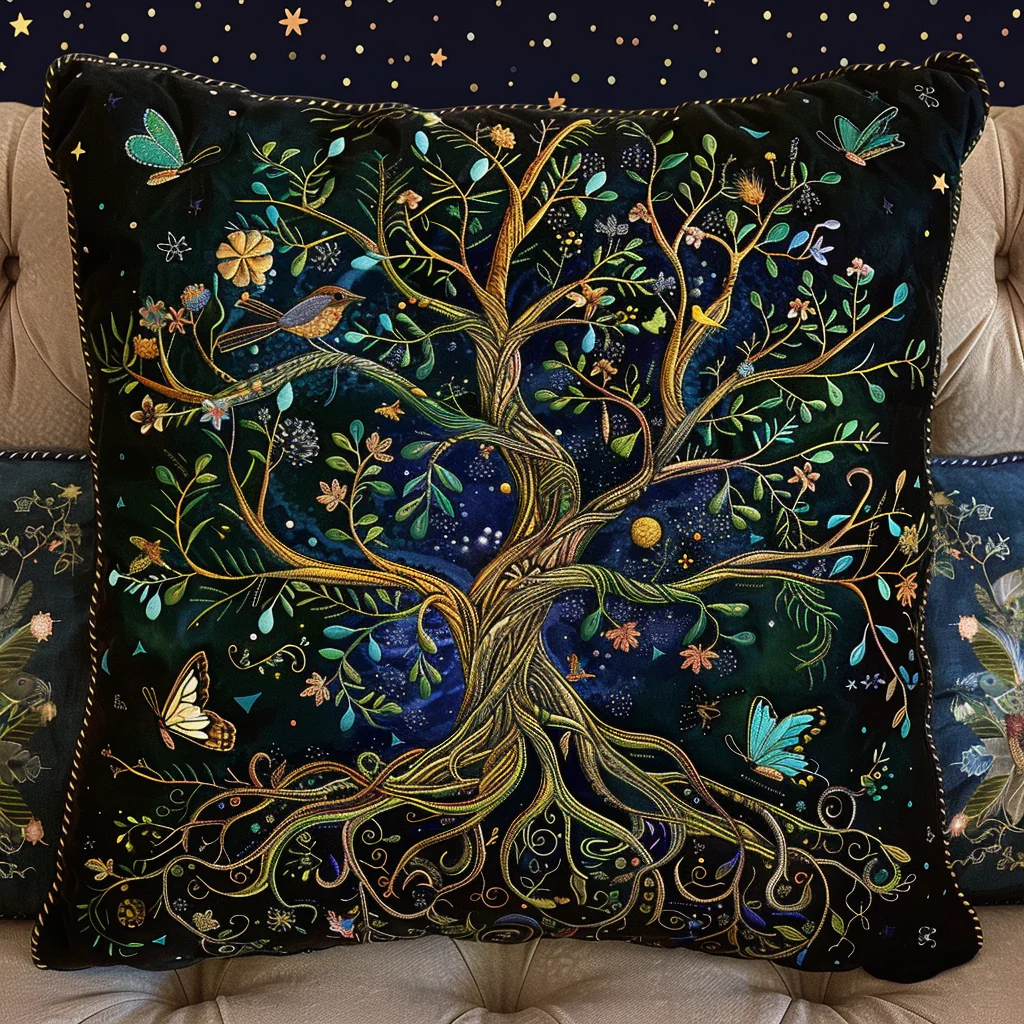 Emerald Tree Of Life Quilted Pillow Case Living Room Pillow Cover Present For Her