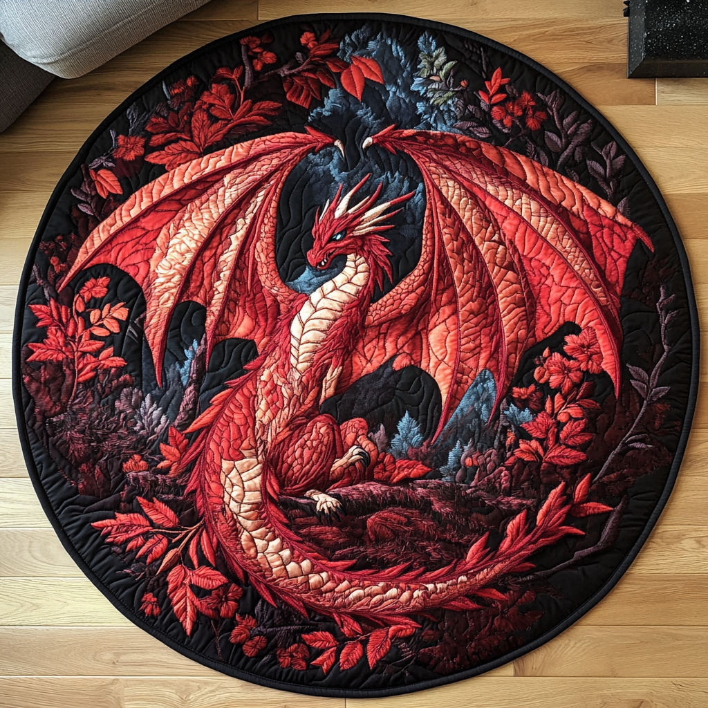 Emerald Wyvern Quilted Round Mat Living Room Decoration Dragon Presents