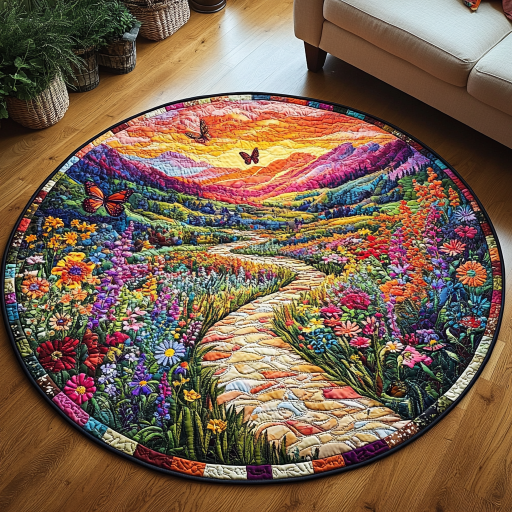 Enchanted Bloom Walk Quilted Round Mat Large Round Rugs For Living Room Sentimental Gifts For Mom