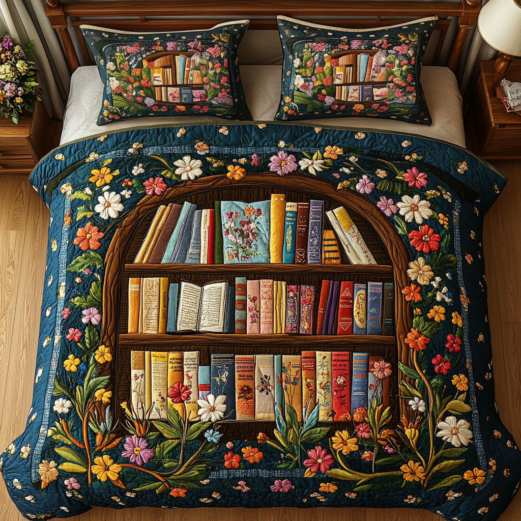 Enchanted Book Haven Quilted Bedding Set Cute Bed Sheets For Teens Best Gifts For Book Readers
