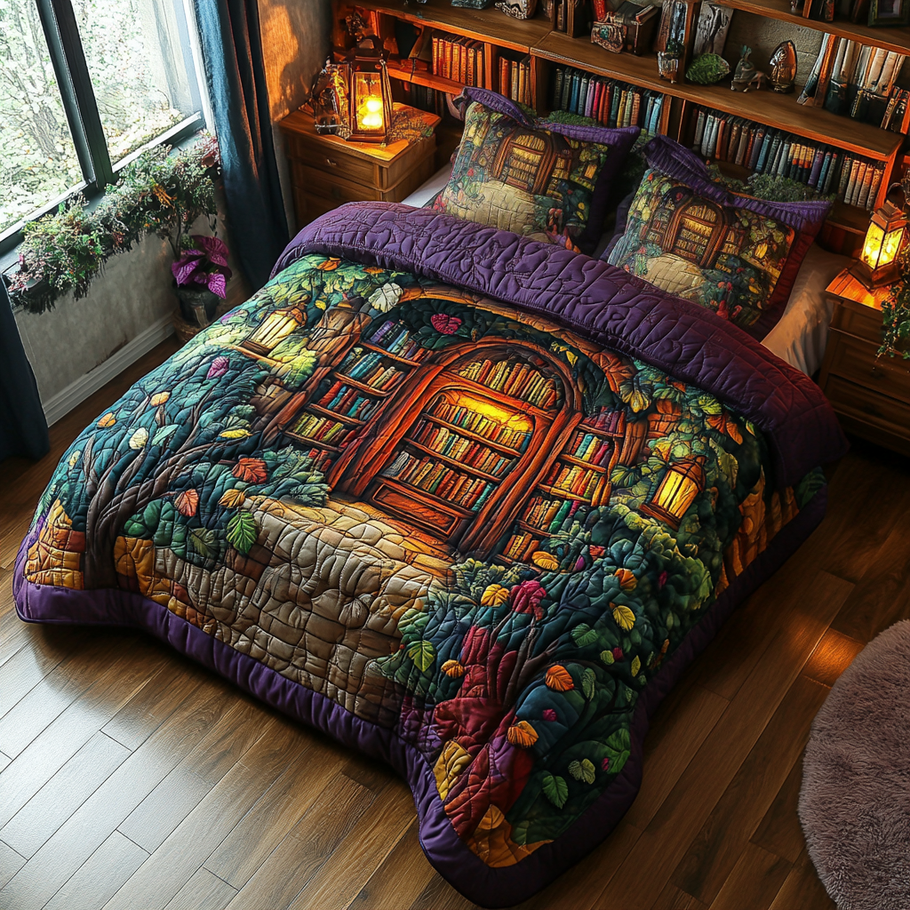 Enchanted Bookshelf Quilted Bedding Set Holiday Duvet Covers Gifts To Give Mother In Law For Christmas