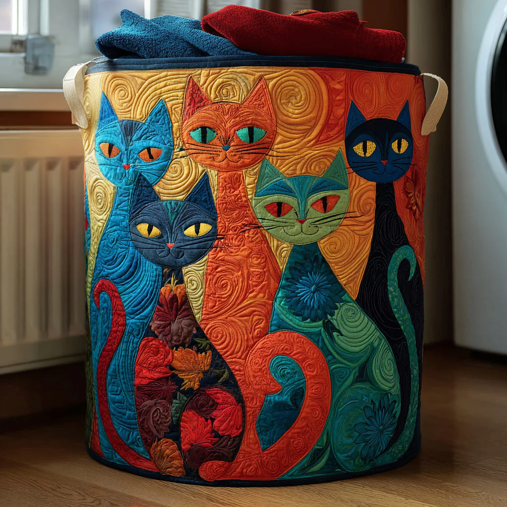Enchanted Cats Quilted Laundry Basket Best Family Hamper Basket Gift For Her