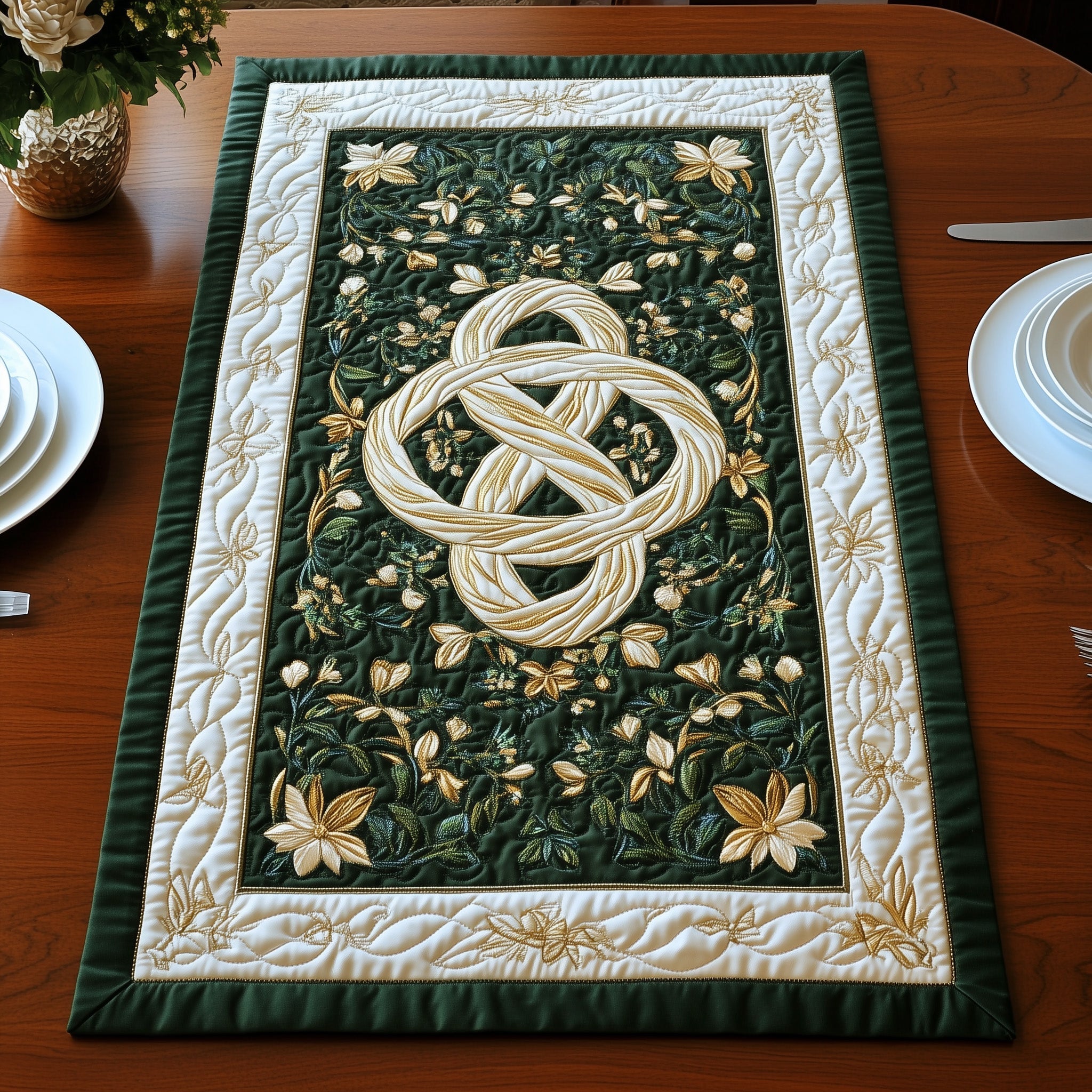Enchanted Celtic Bloom Quilted Table Runner Dining Table Centerpiece St Patrick's Day Gifts For Adults