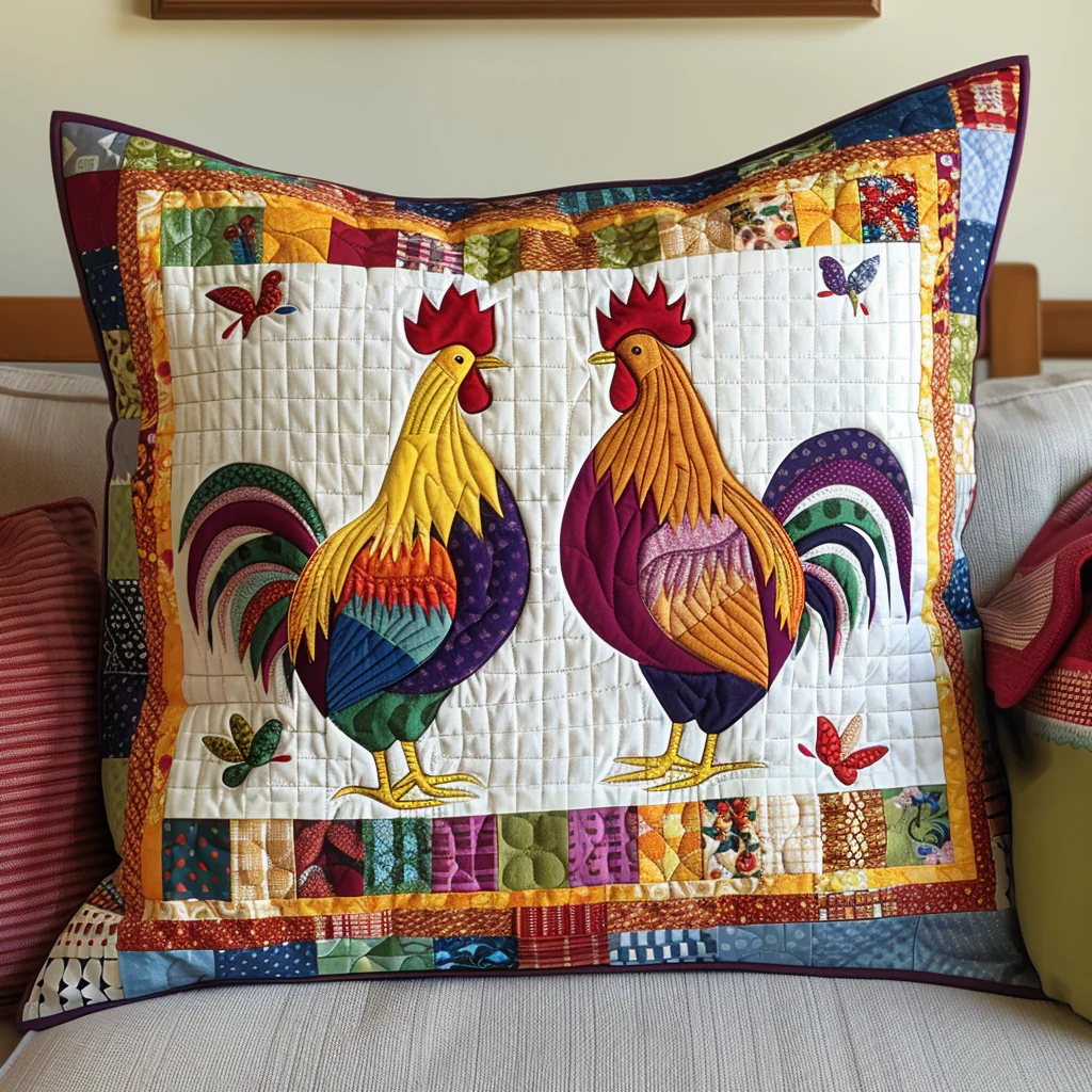 Enchanted Chicken Quilted Pillow Case Throw Pillow Cover Gift For Husband