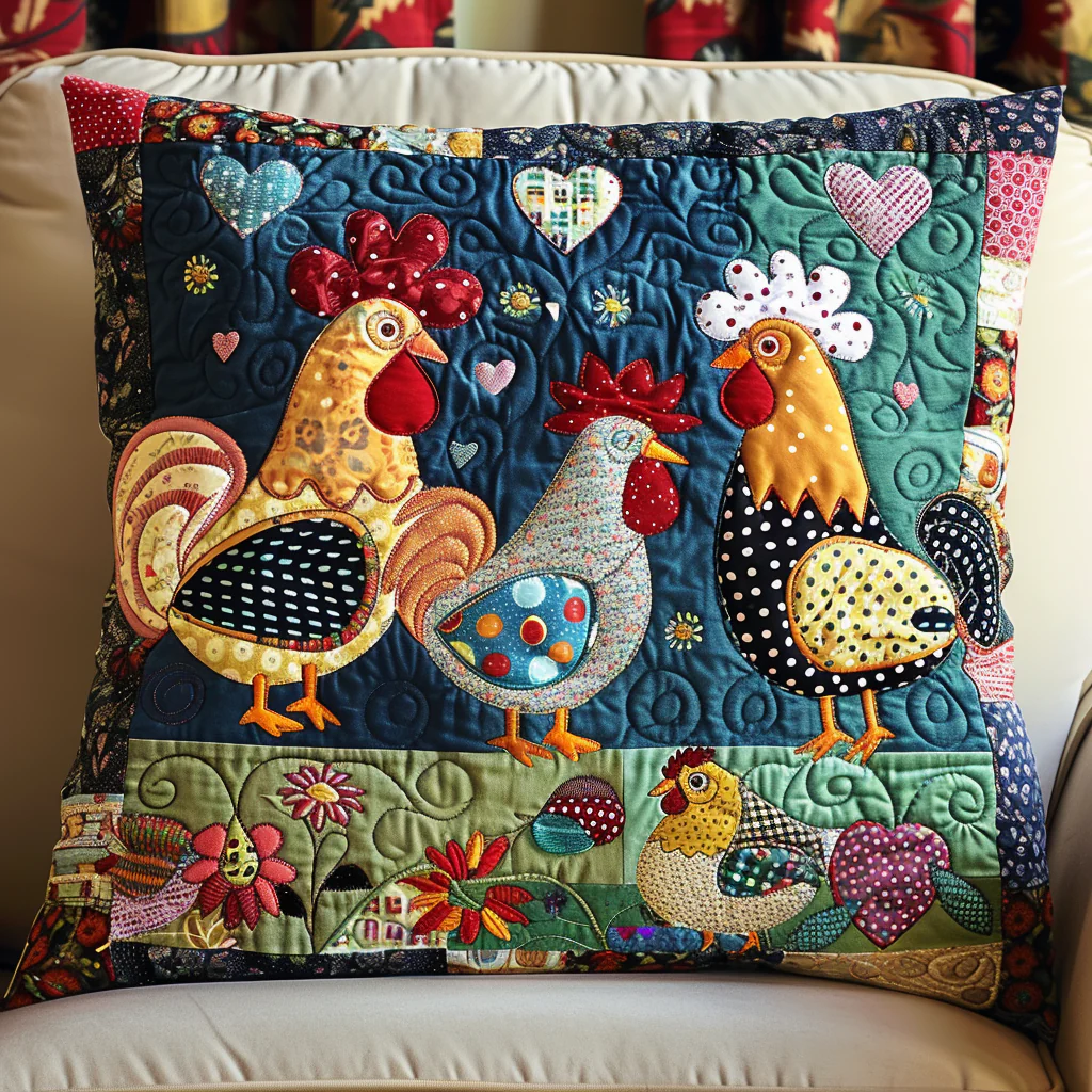Enchanted Chicken Quilted Pillow Case Throw Pillow Cover Gift Ideas For Dad