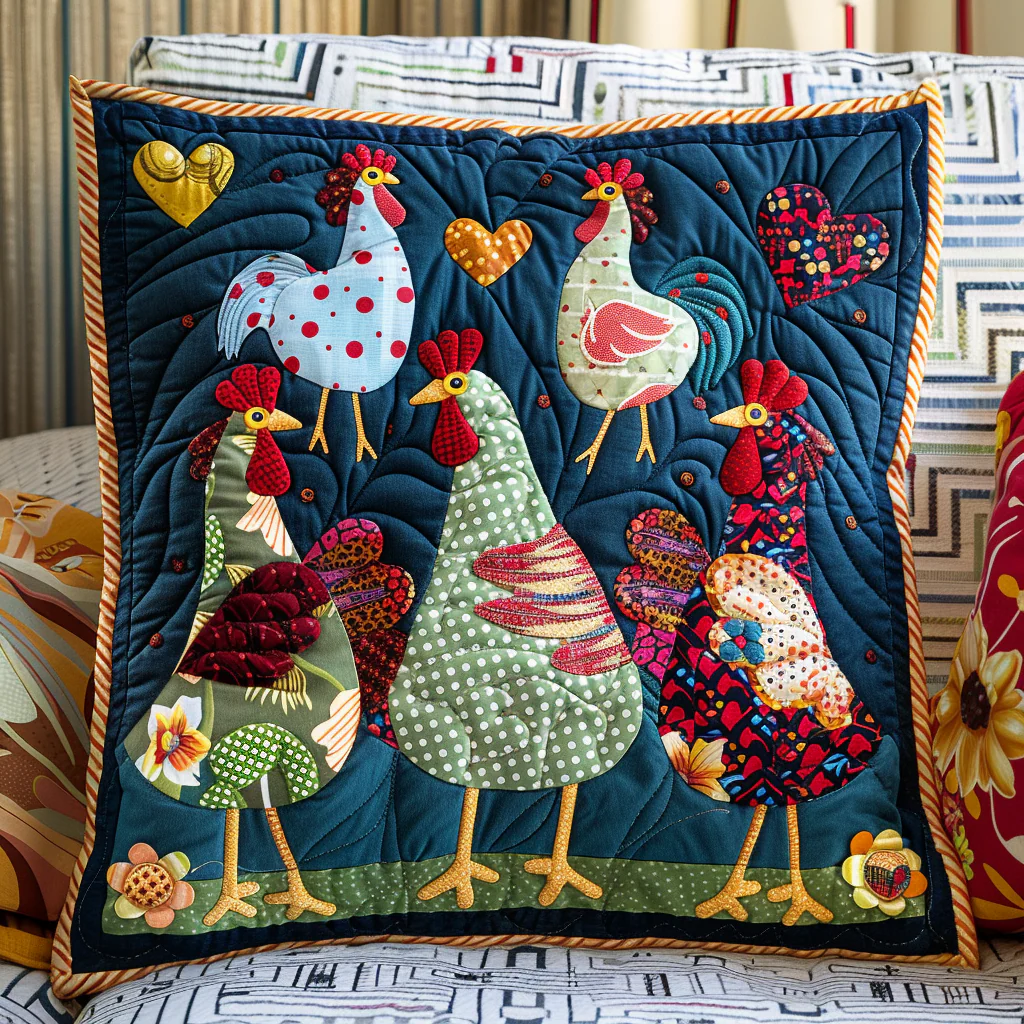 Enchanted Chicken Quilted Pillow Case Throw Pillow Cover Gifts For Her