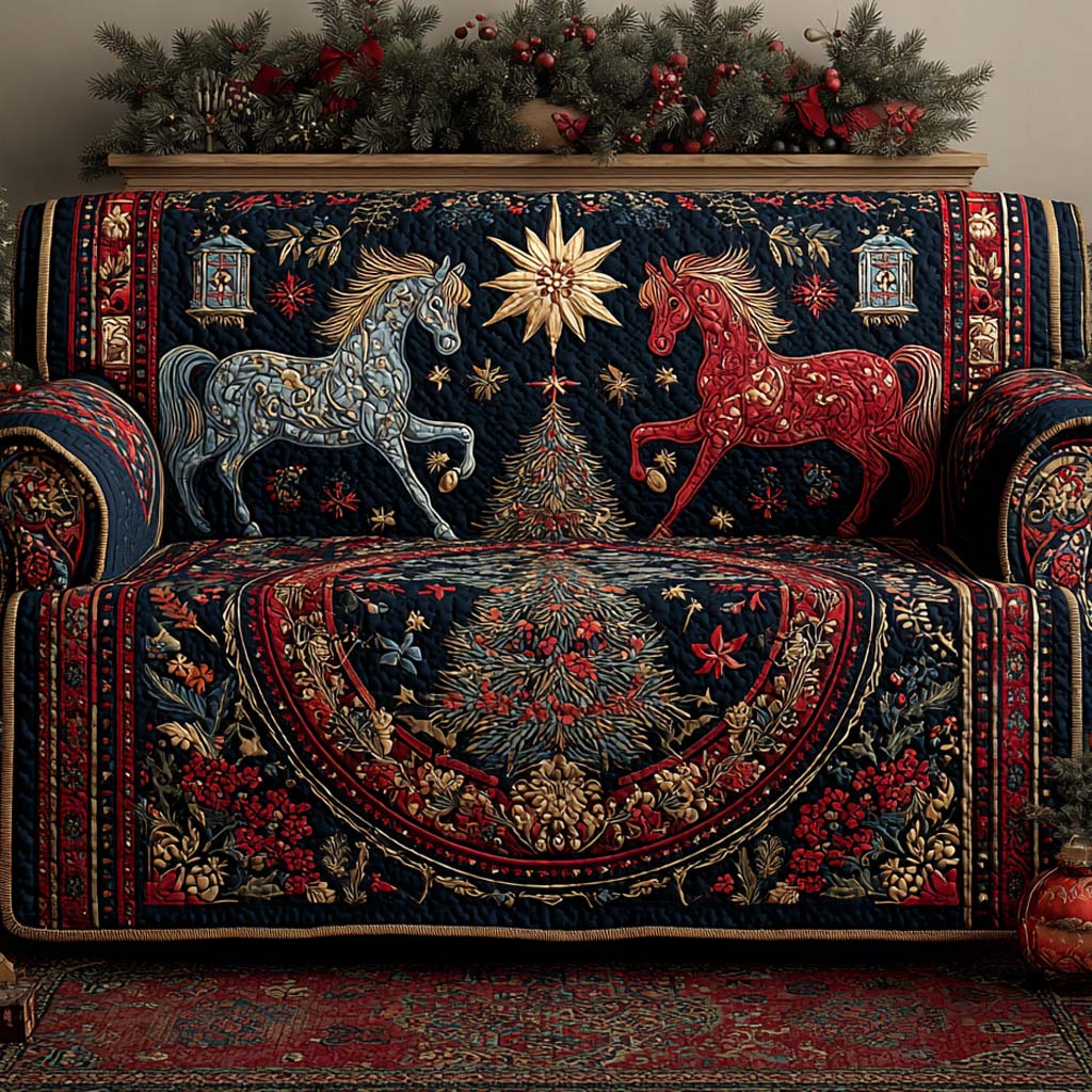 Enchanted Christmas Parade Quilted Sofa Cover Christmas Sofa Covers Horsey Christmas Gifts