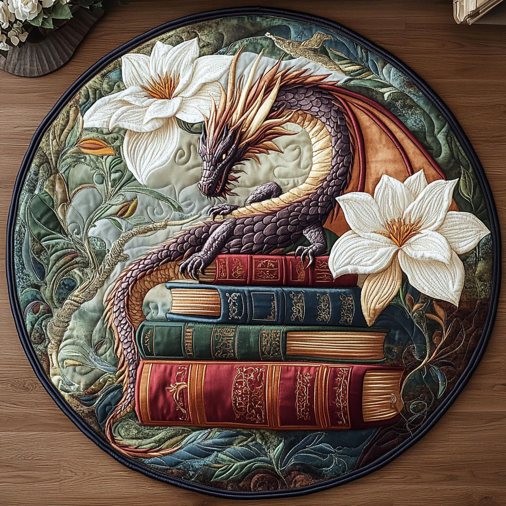 Enchanted Dragon Quilted Round Mat Large Circle Rug Dragon Related Gifts