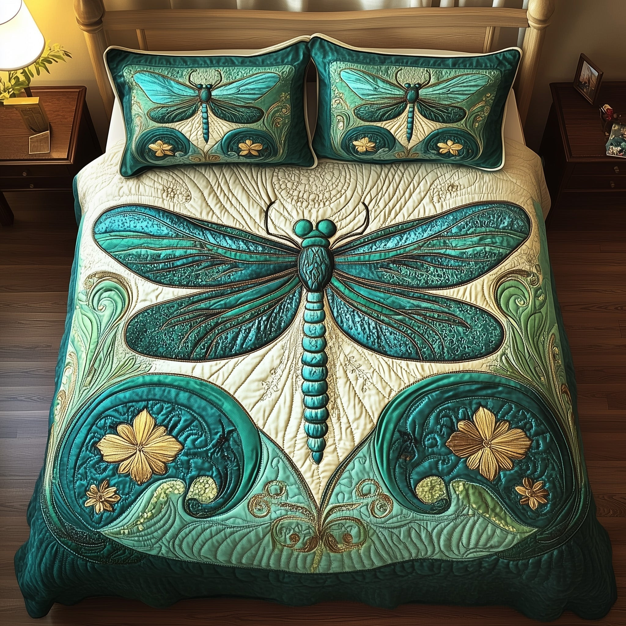Enchanted Dragonfly Quilted Bedding Set Good Bed Sheet Sets Birthday Gifts For Dragonfly Lovers
