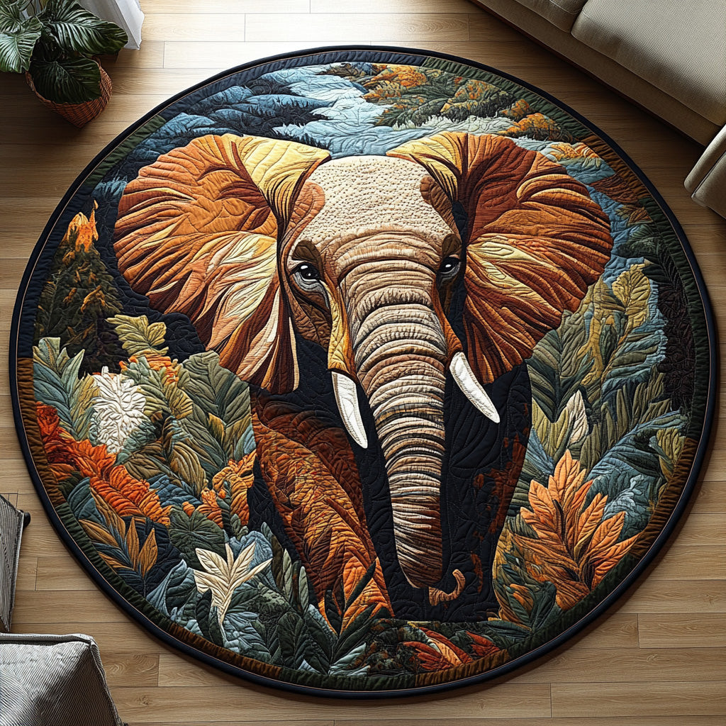 Enchanted Elephant Quilted Round Mat Best Round Area Rugs Elephant Christmas Gifts