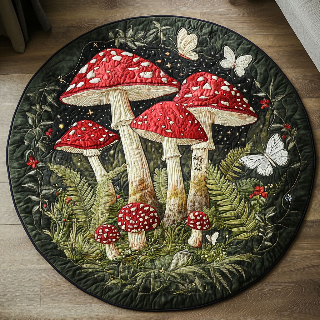Enchanted Fungi Forest Quilted Round Mat Round Area Rug Living Room Mother's Day Delivery