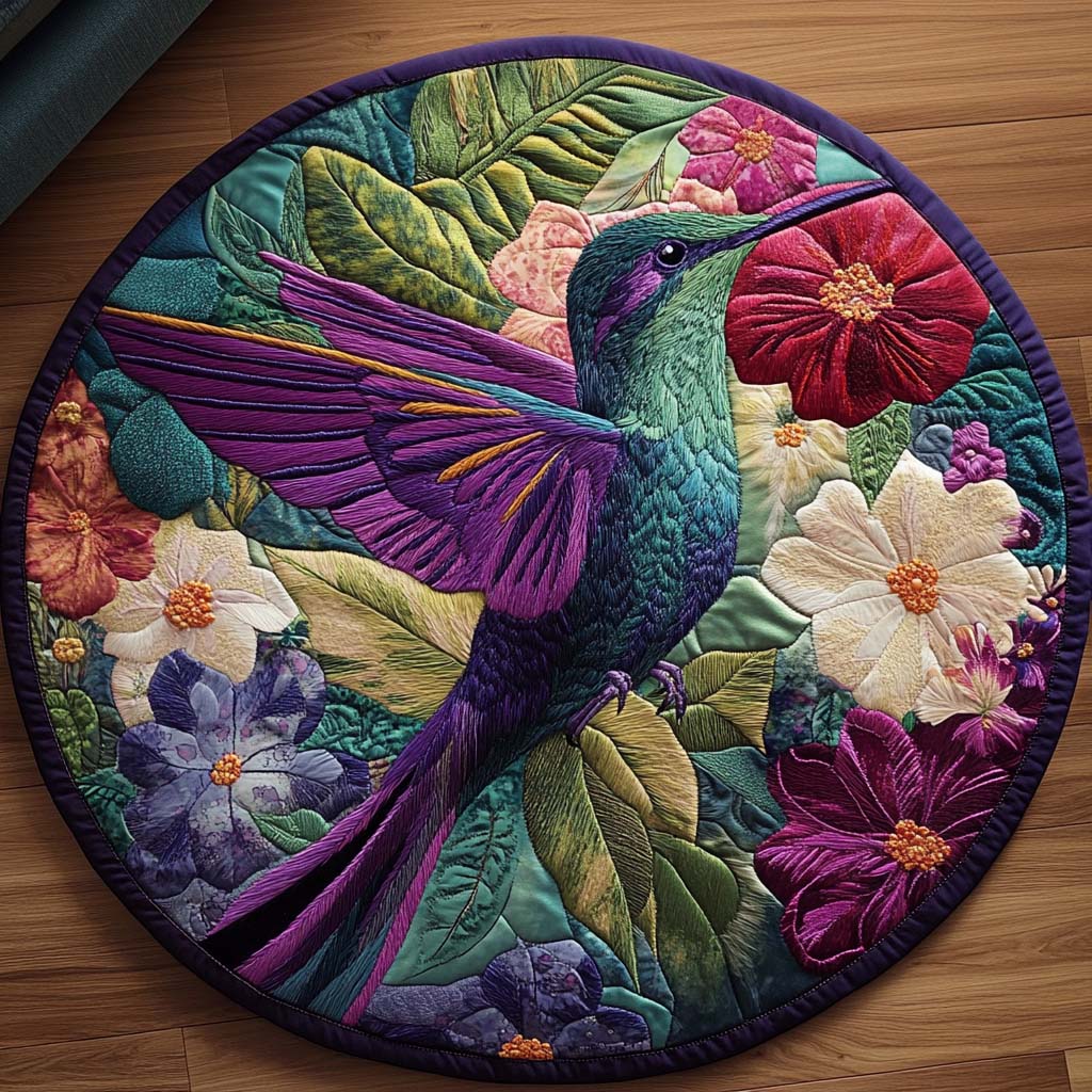 Enchanted Hummingbird Whirl Quilted Round Mat Round Rugs Large Special Gifts For Mom