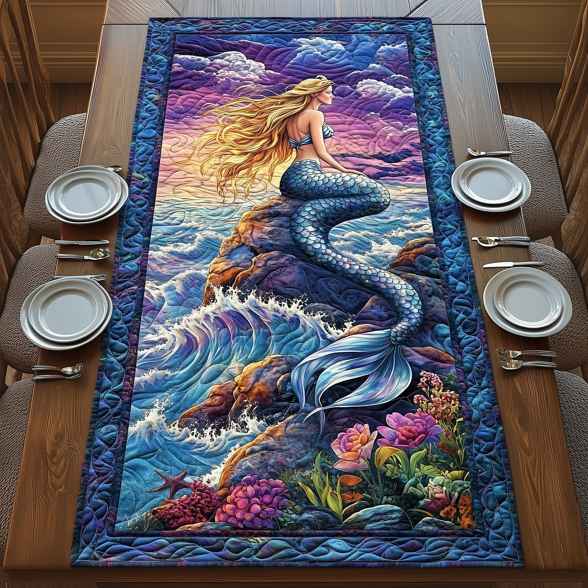 Enchanted Mermaid Quilted Table Runner Dining Room Decor Ideas Mermaid Birthday Presents