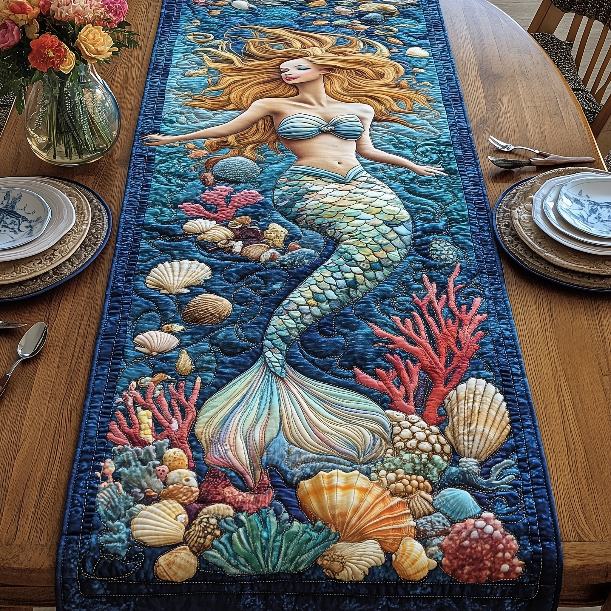 Enchanted Mermaid Quilted Table Runner Dining Table Decor Ideas Mermaid Present Ideas