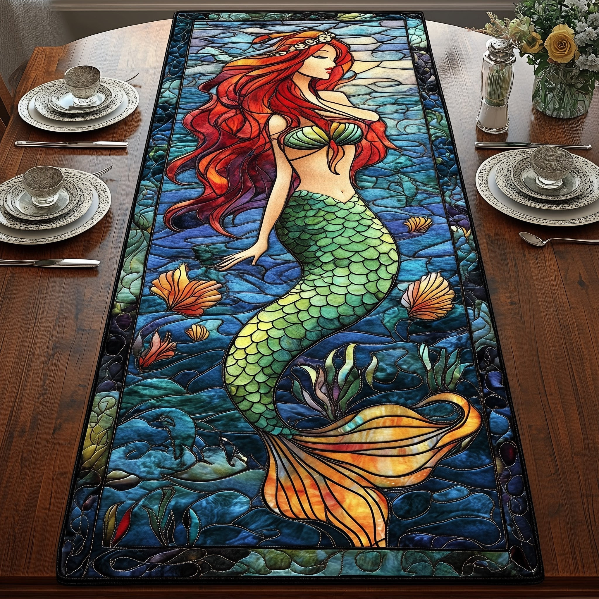 Enchanted Mermaid Quilted Table Runner Dining Table Ideas Mermaid Birthday Gifts