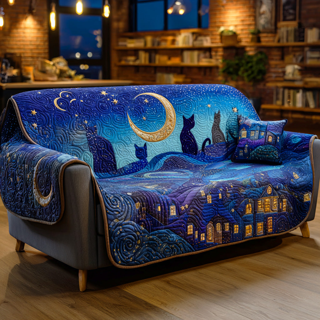 Enchanted Night Quilted Sofa Cover Sofa Protector Black Cat Christmas Gifts
