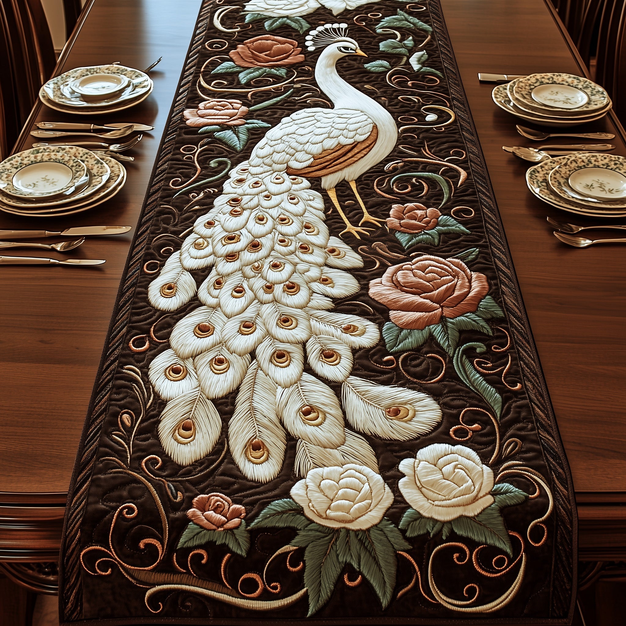Enchanted Peacock Quilted Table Runner Dining Table Centerpiece Ideas Peacock Gifts Stuff