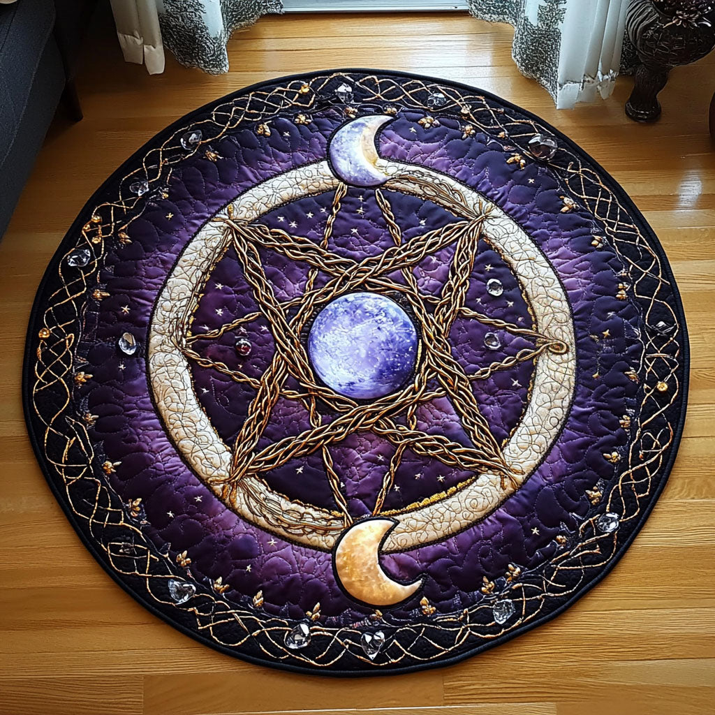 Enchanted Pentacle Quilted Round Mat Modern Circle Rug Gifts For Mothers