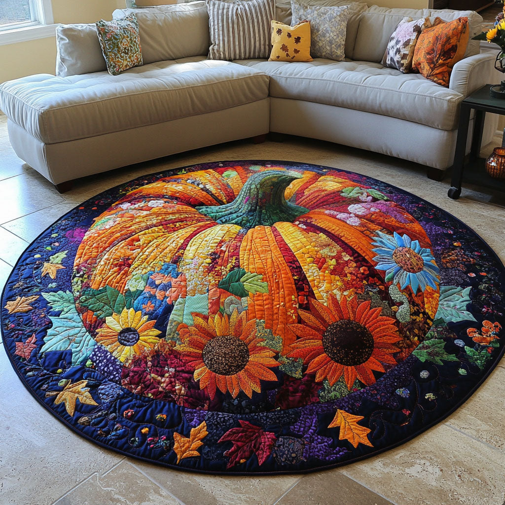 Enchanted Pumpkin Patch Quilted Round Mat Living Room Decor Unique Fall Gifts