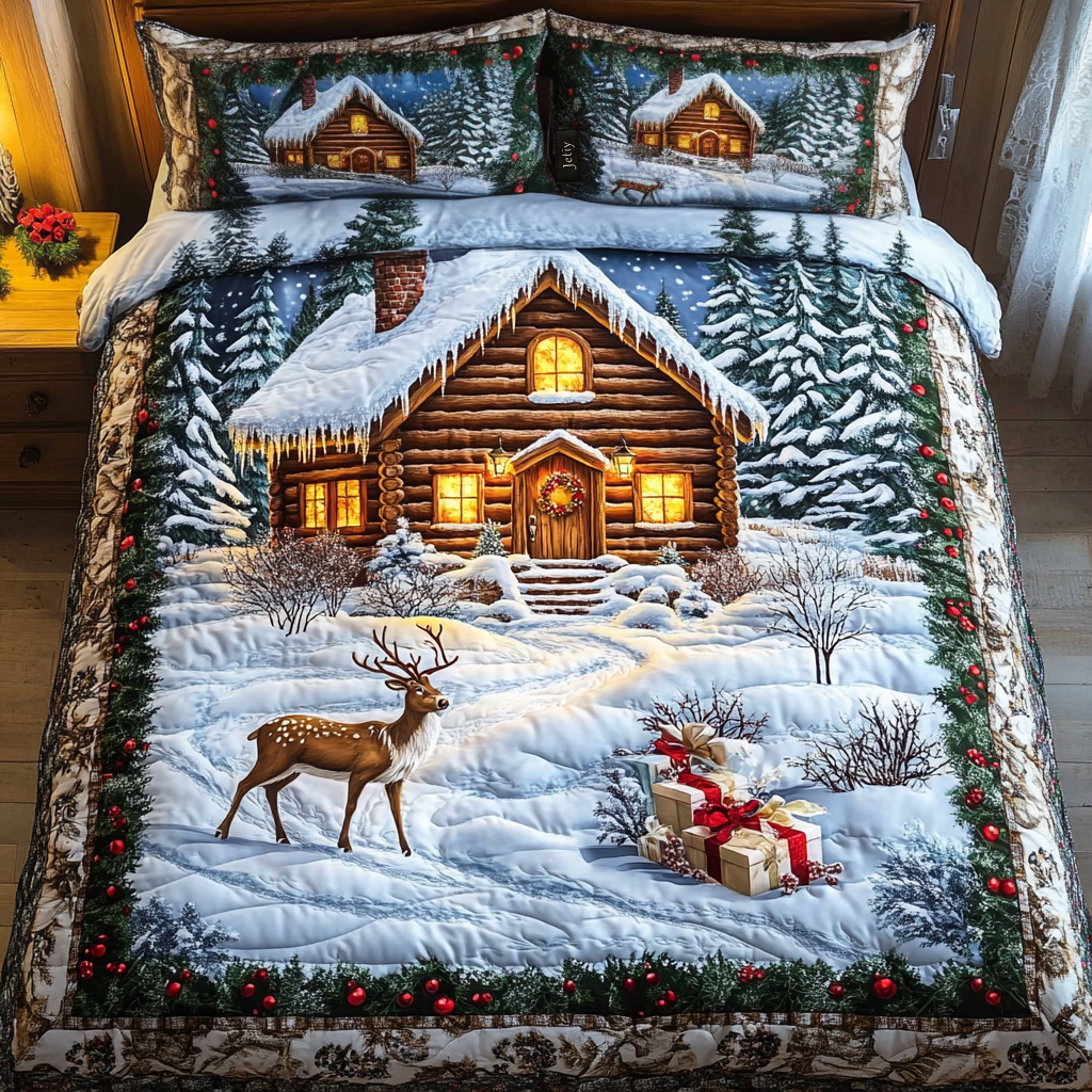 Enchanted Snowfall Quilted Bedding Set Holiday Duvet Cover Set Xmas Gifts For Mother In Law