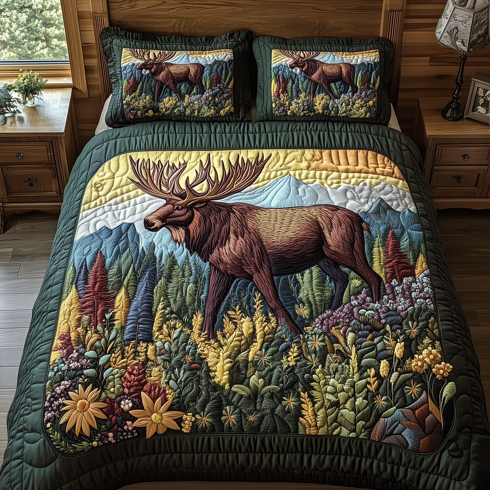 Enchanted Woodland Moose Quilted Bedding Set Bedsheet Comforter Set Moose Items Gifts