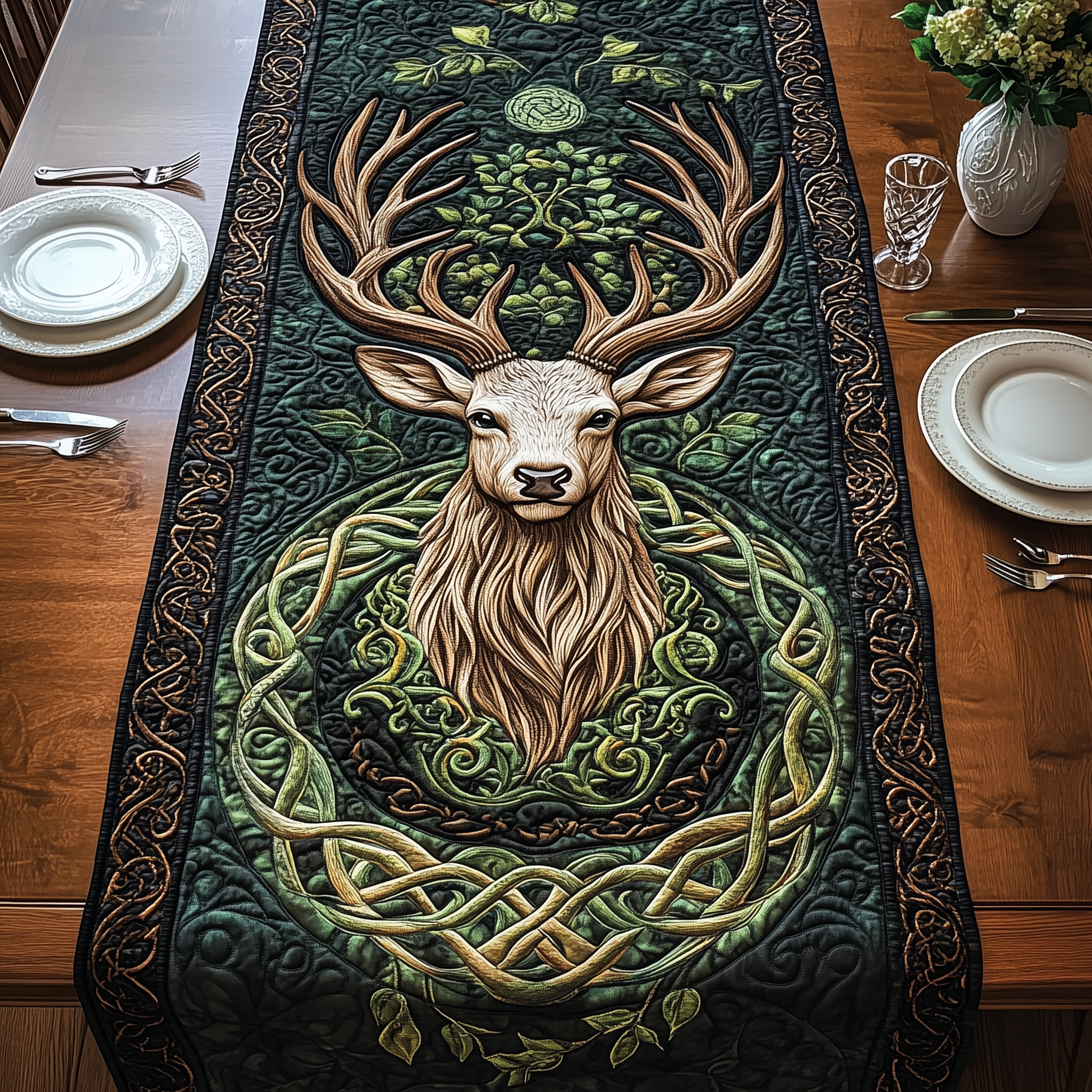 Enchanted Woodland Spirit Quilted Table Runner Dining Table Centerpiece Good Gifts For Deer Hunters
